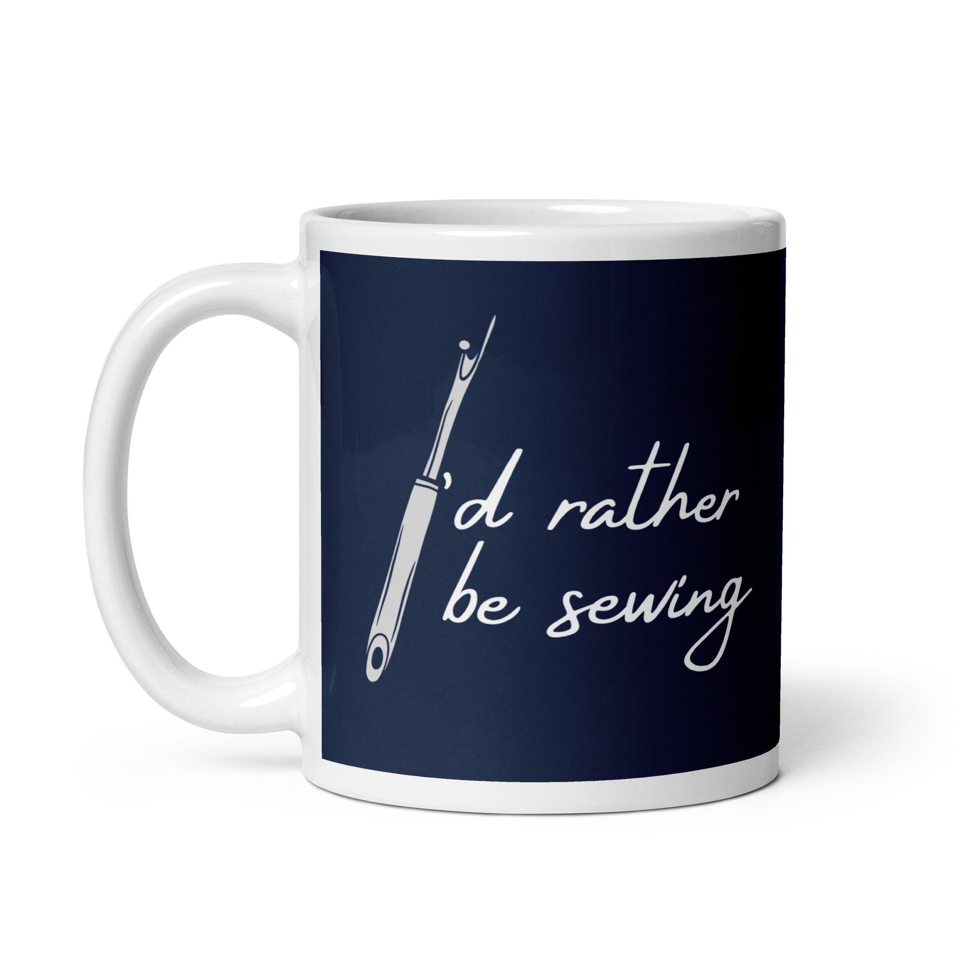 Navy Mug with "I'd Rather Be Sewing" Graphic - The Perfect Gift for People who Love to Sew