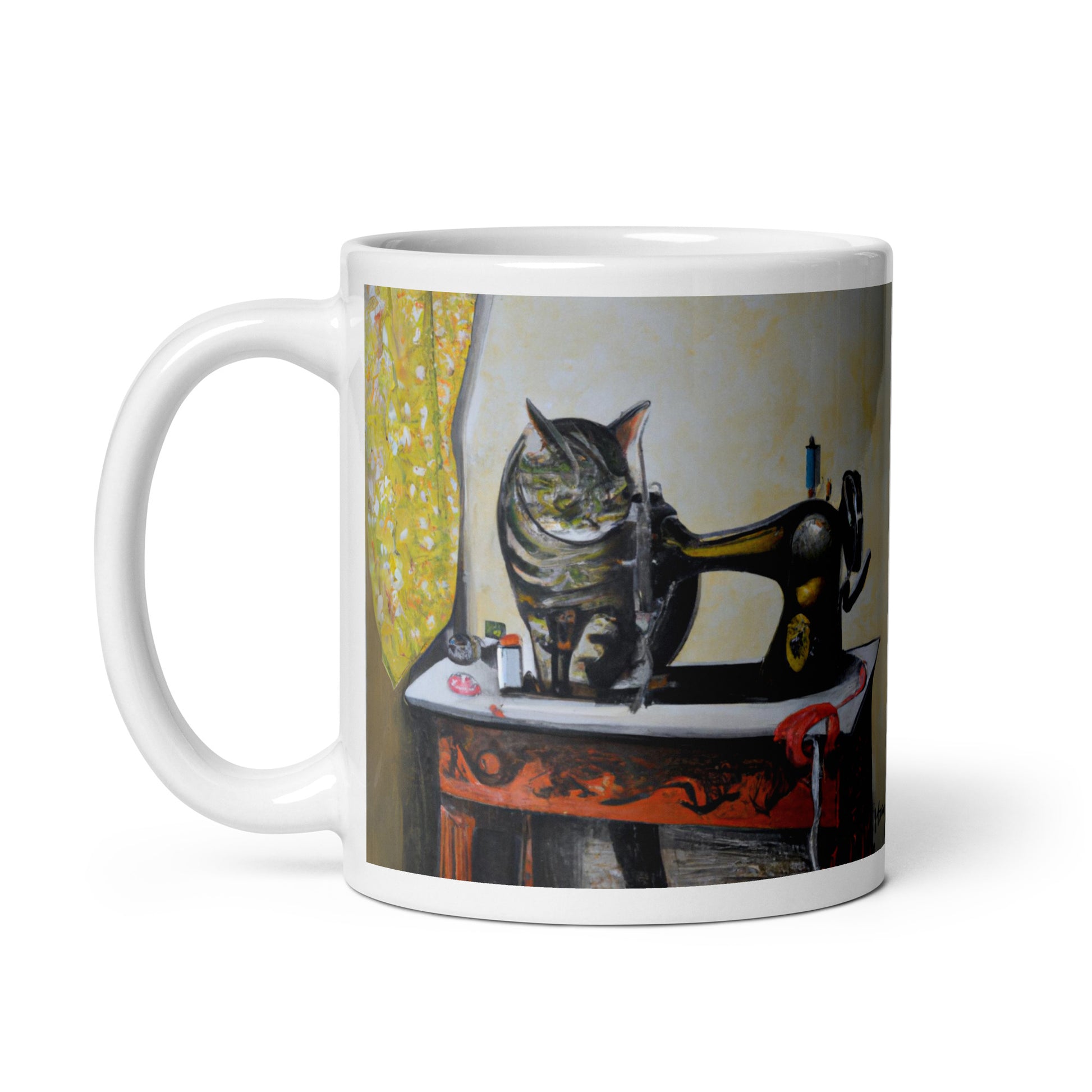 Glossy Mug  with "Sewing Cat" design - The Perfect Gift for People who Love to Sew