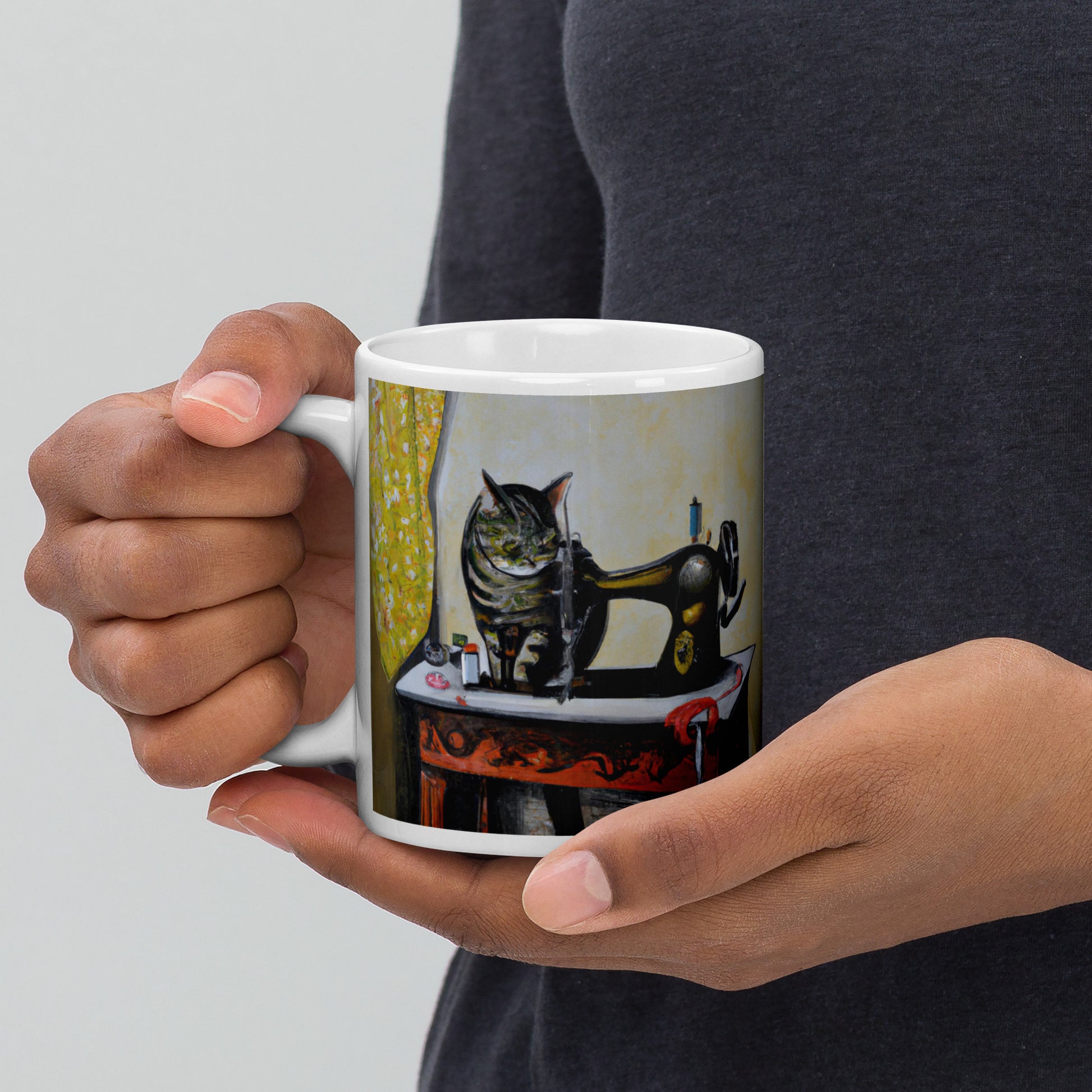 Glossy Mug  with "Sewing Cat" design - The Perfect Gift for People who Love to Sew