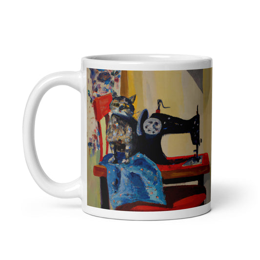Glossy Mug  with "Sewing Cat" design - The Perfect Gift for People who Love to Sew