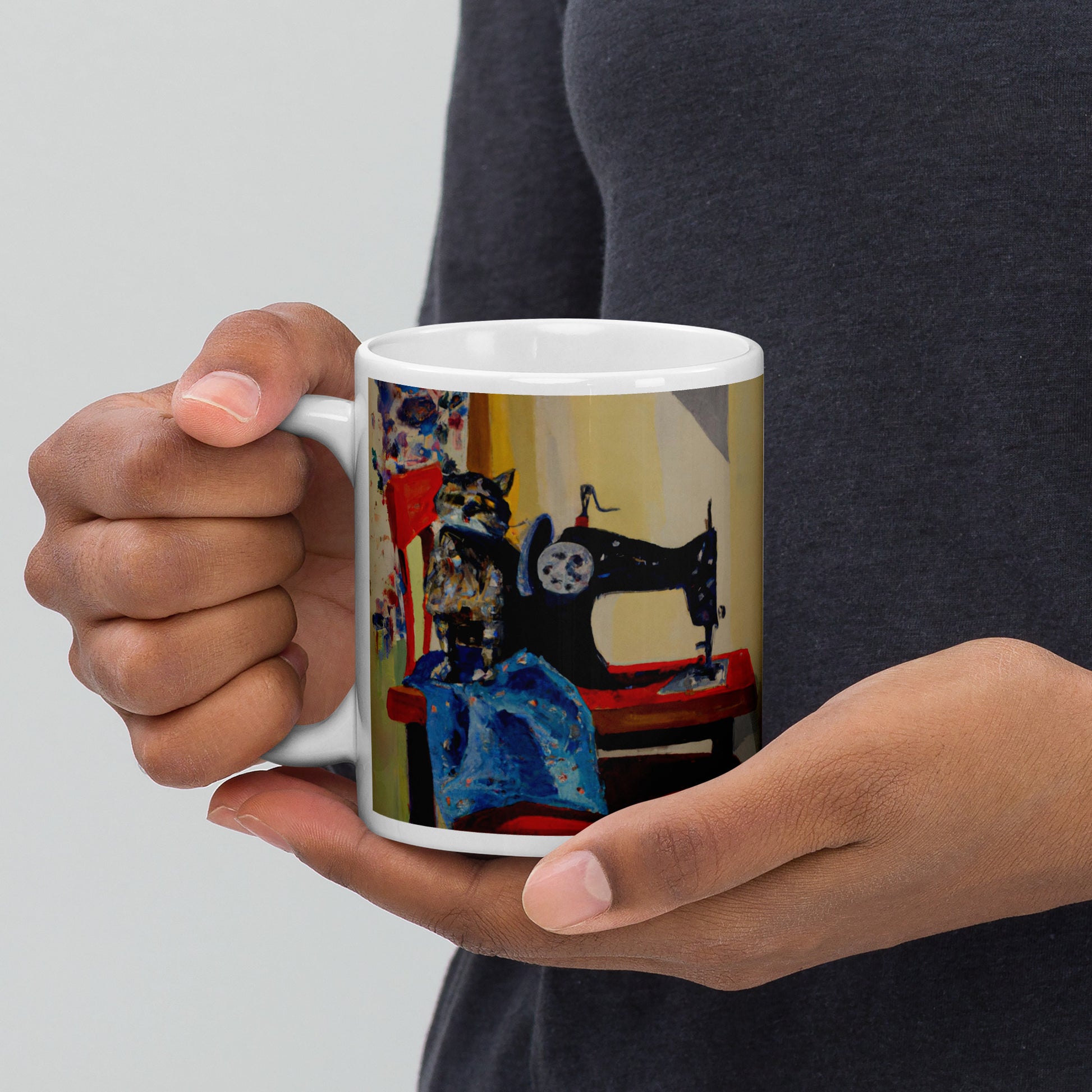 Glossy Mug  with "Sewing Cat" design - The Perfect Gift for People who Love to Sew