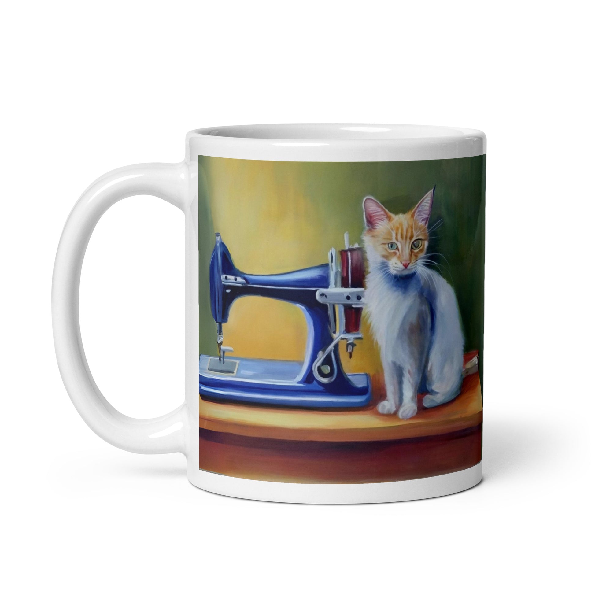 Glossy Mug  with "Sewing Cat" design - The Perfect Gift for People who Love to Sew