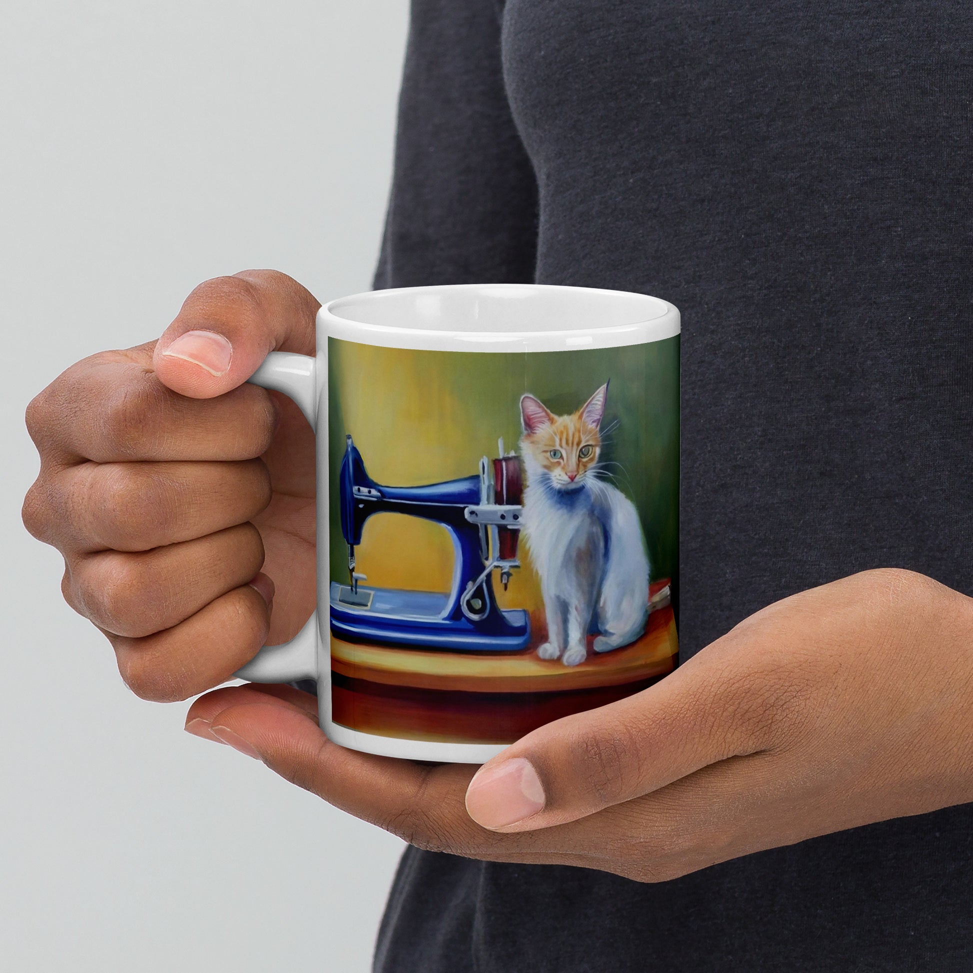 Glossy Mug  with "Sewing Cat" design - The Perfect Gift for People who Love to Sew