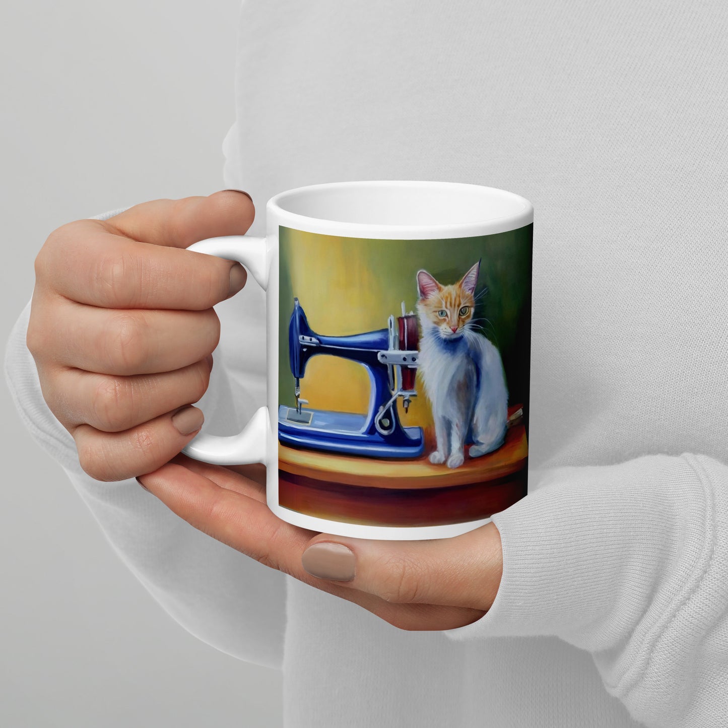 Glossy Mug  with "Sewing Cat" design - The Perfect Gift for People who Love to Sew