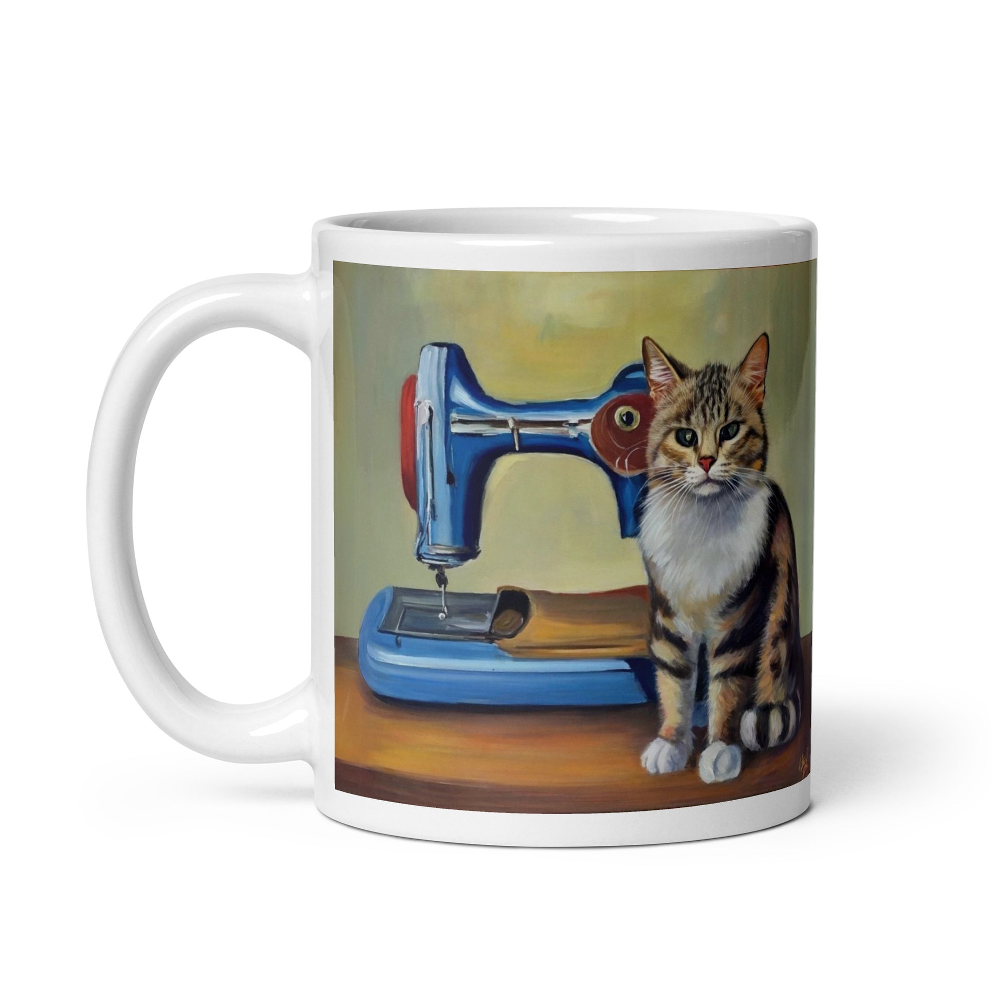 Glossy Mug  with "Sewing Cat" design - The Perfect Gift for People who Love to Sew