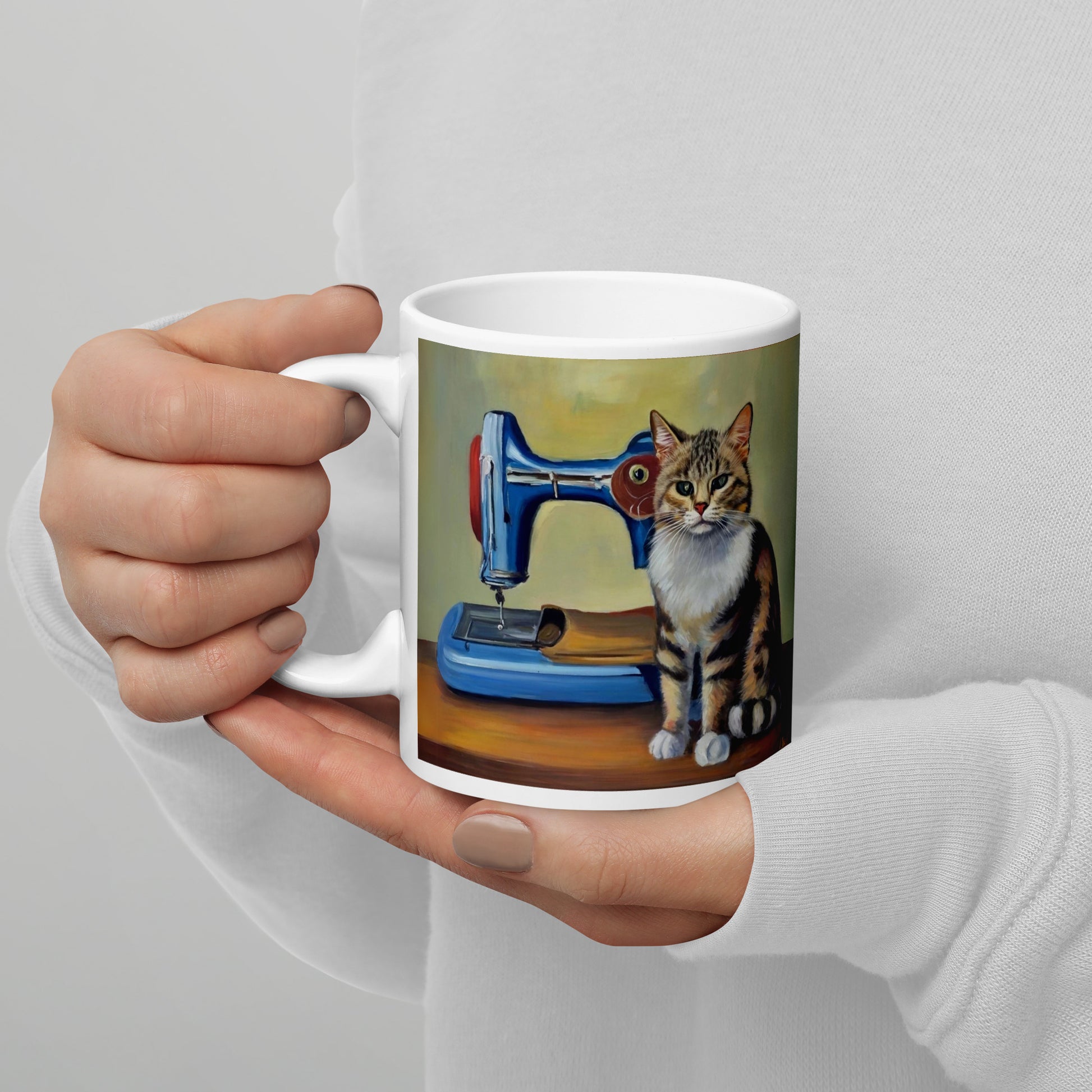 Glossy Mug  with "Sewing Cat" design - The Perfect Gift for People who Love to Sew