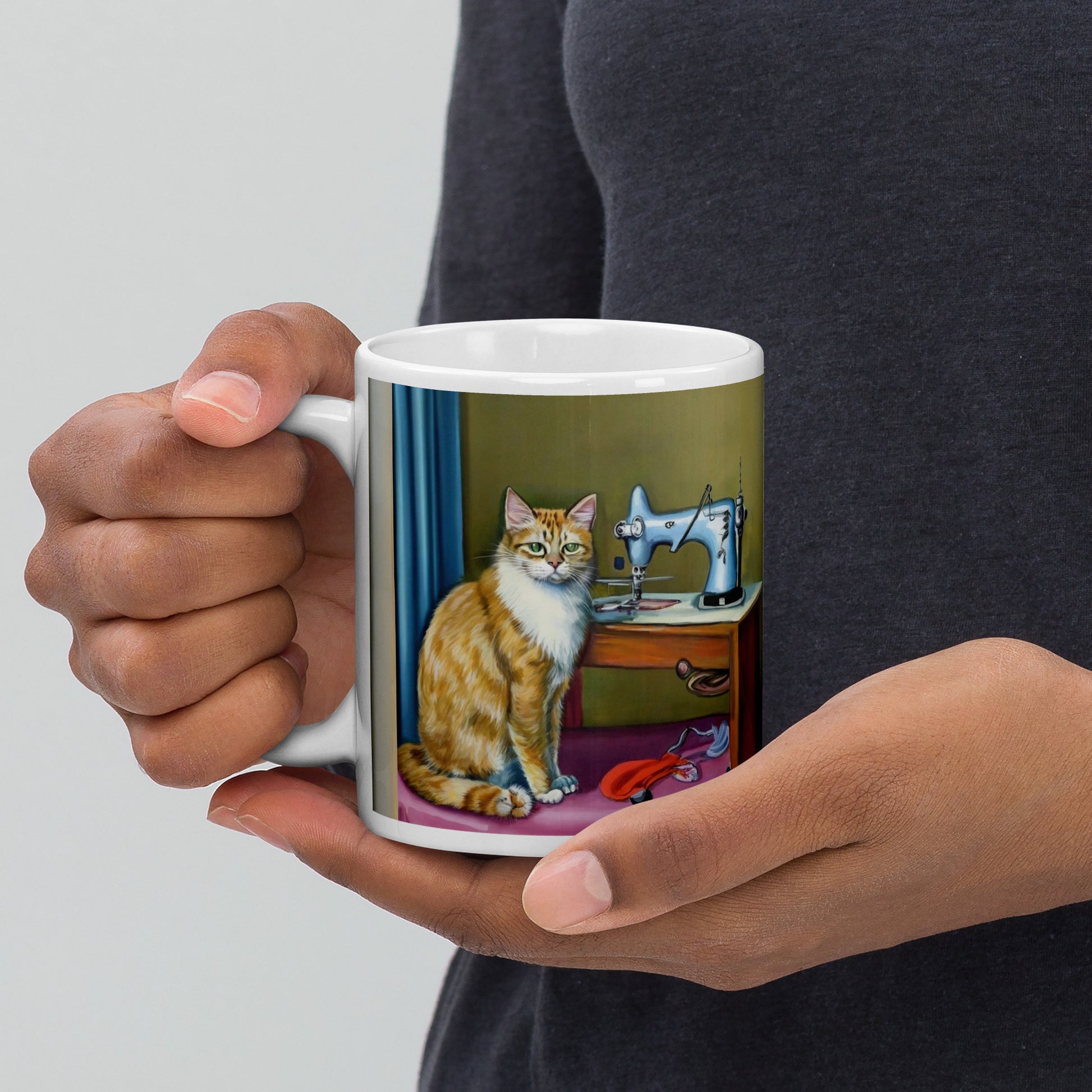 Glossy Mug  with "Sewing Cat" design - The Perfect Gift for People who Love to Sew