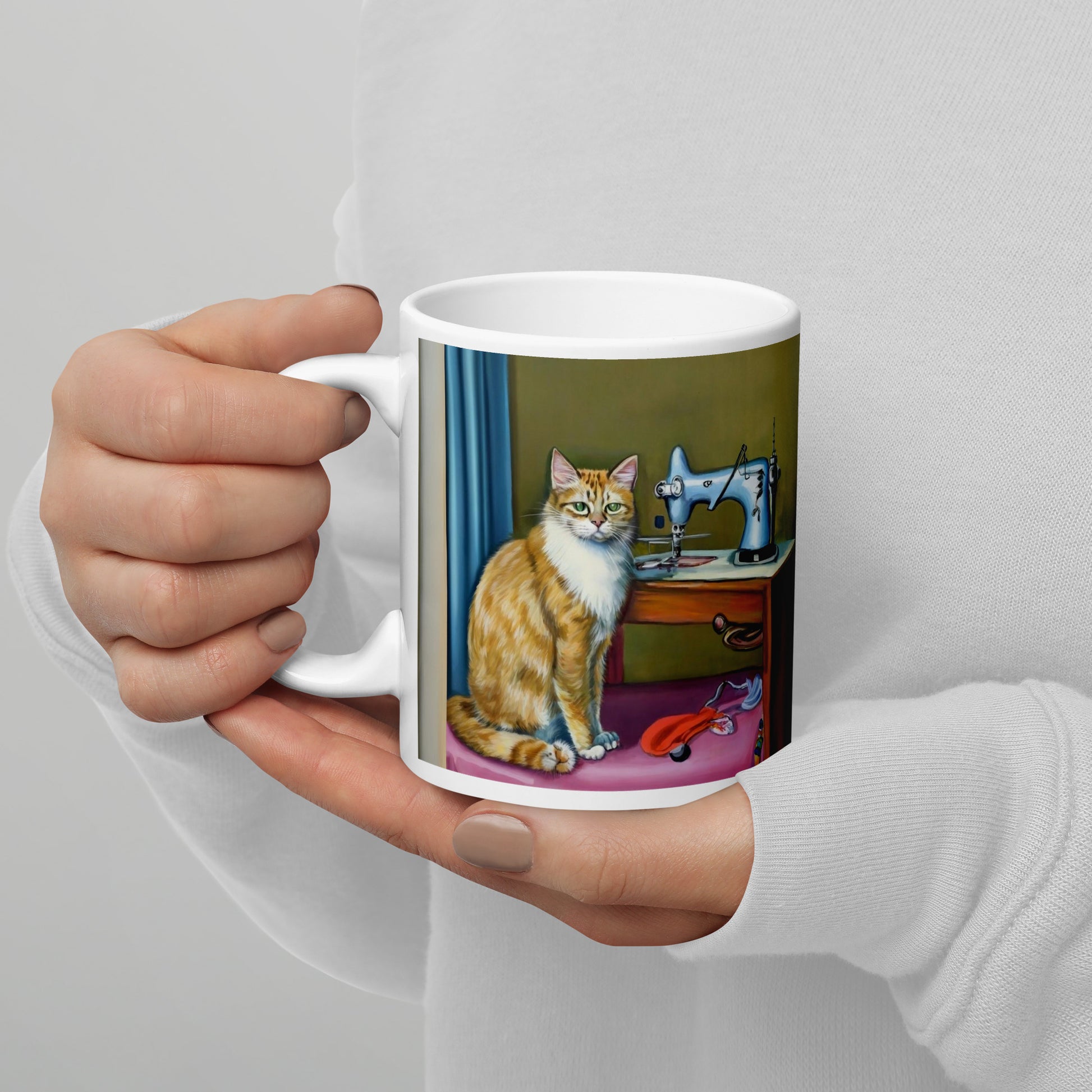 Glossy Mug  with "Sewing Cat" design - The Perfect Gift for People who Love to Sew