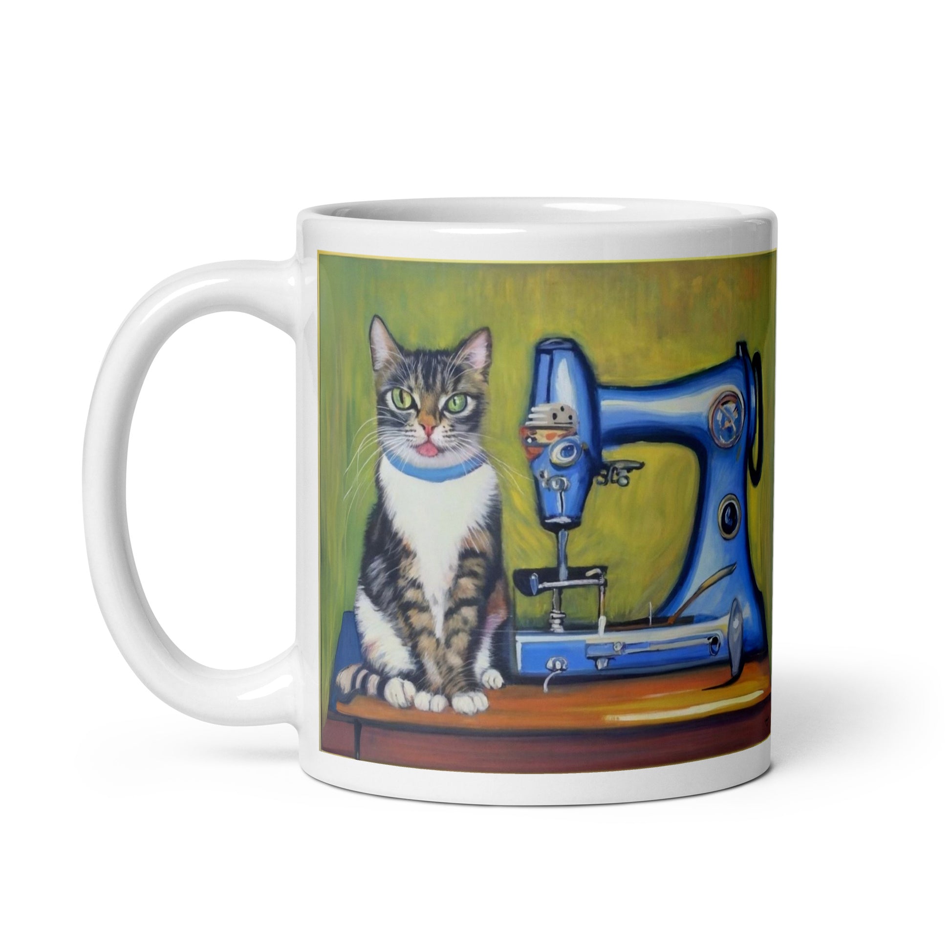 Glossy Mug  with "Sewing Cat" design - The Perfect Gift for People who Love to Sew