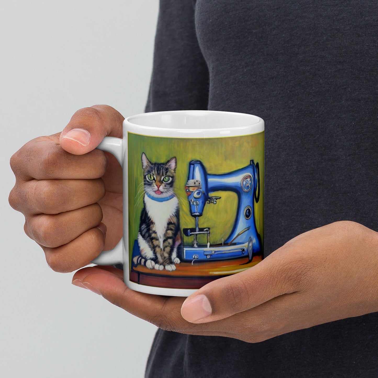 Glossy Mug  with "Sewing Cat" design - The Perfect Gift for People who Love to Sew