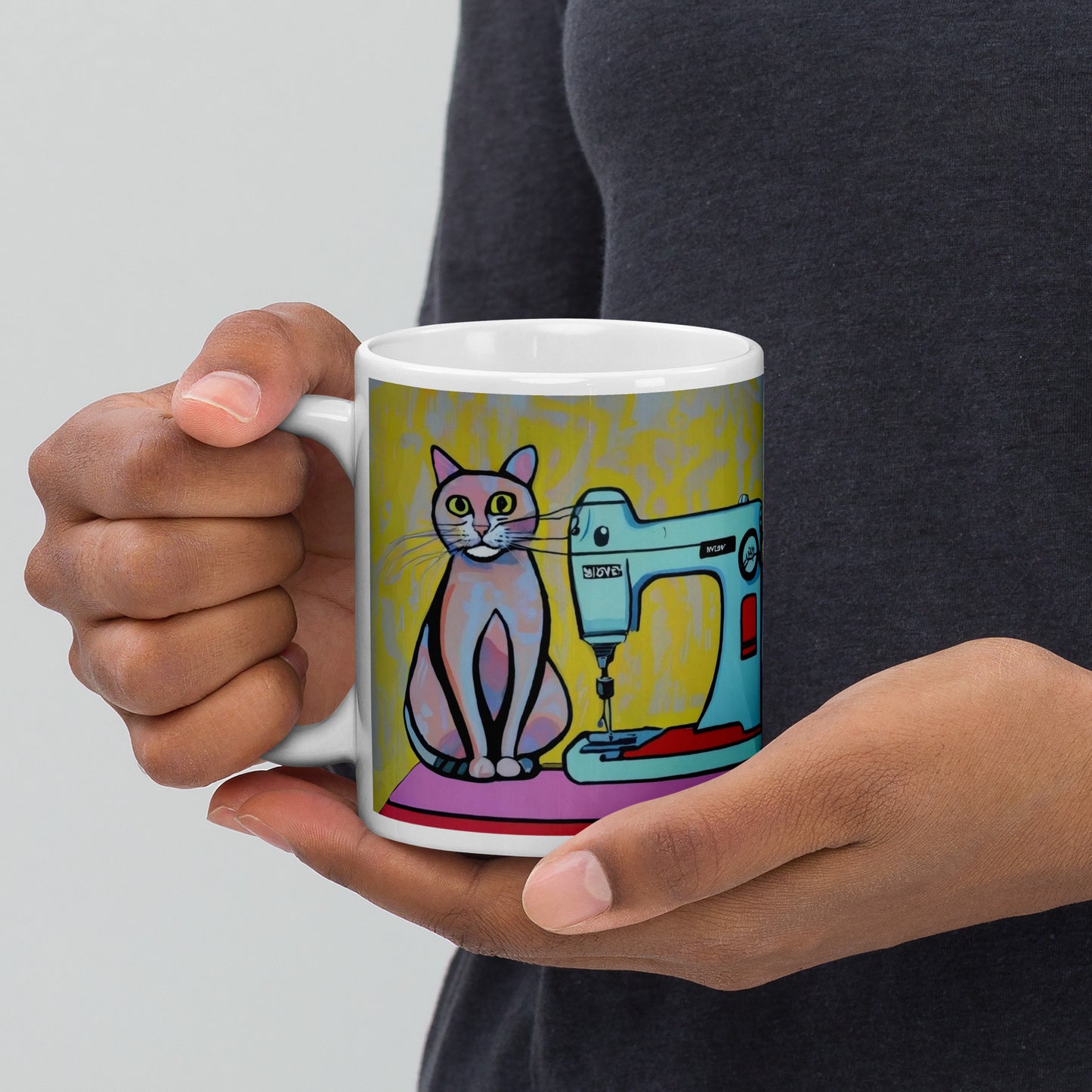 Glossy Mug  with "Sewing Cat" design - The Perfect Gift for People who Love to Sew