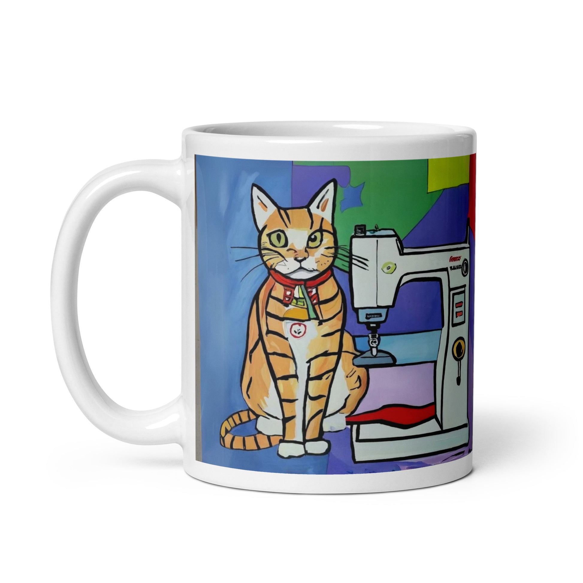 Glossy Mug  with "Sewing Cat" design - The Perfect Gift for People who Love to Sew