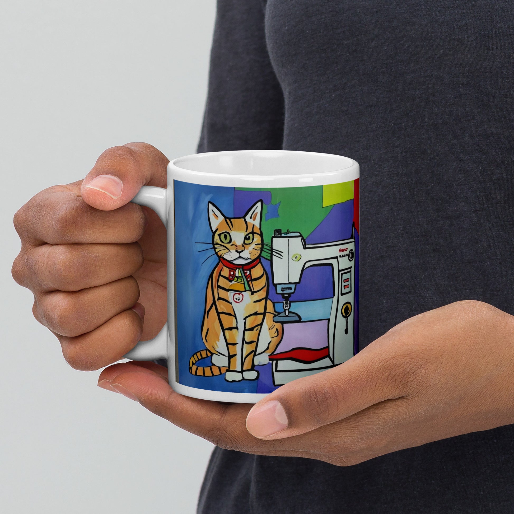 Glossy Mug  with "Sewing Cat" design - The Perfect Gift for People who Love to Sew