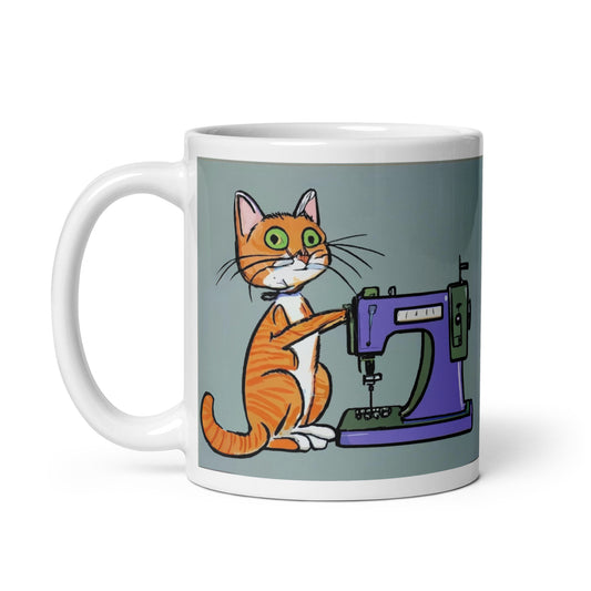 Glossy Mug  with "Sewing Cat" design - The Perfect Gift for People who Love to Sew