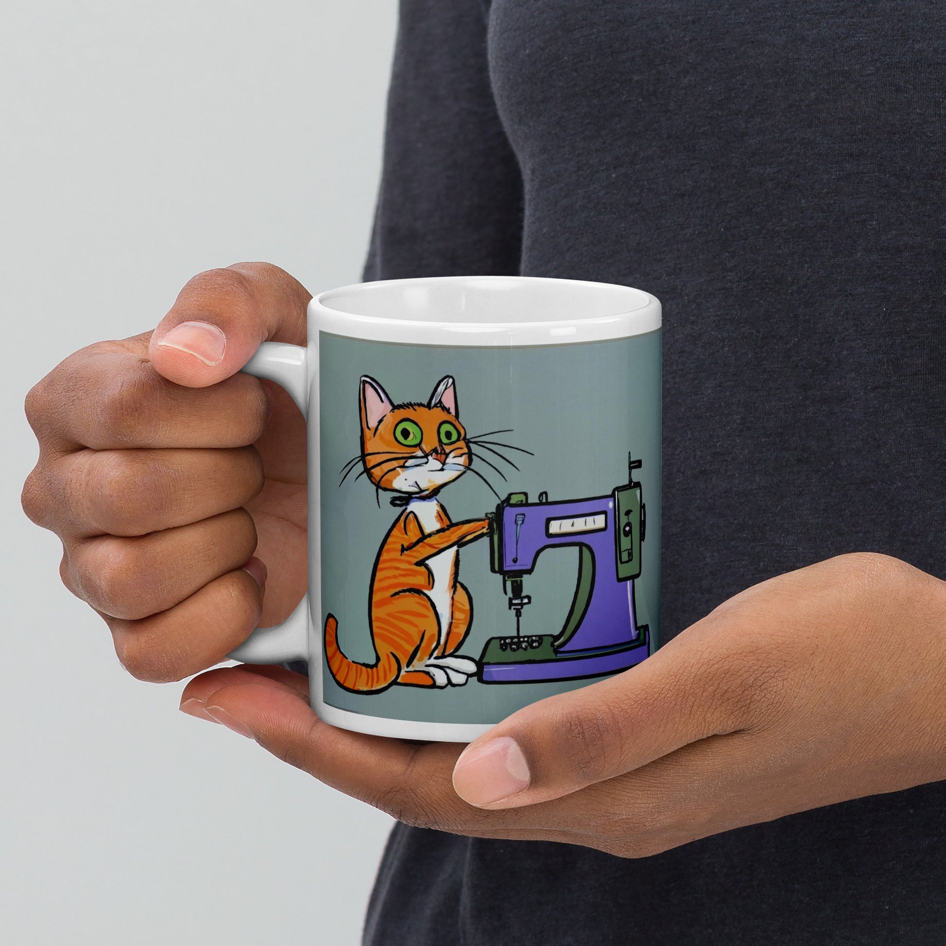 Glossy Mug  with "Sewing Cat" design - The Perfect Gift for People who Love to Sew