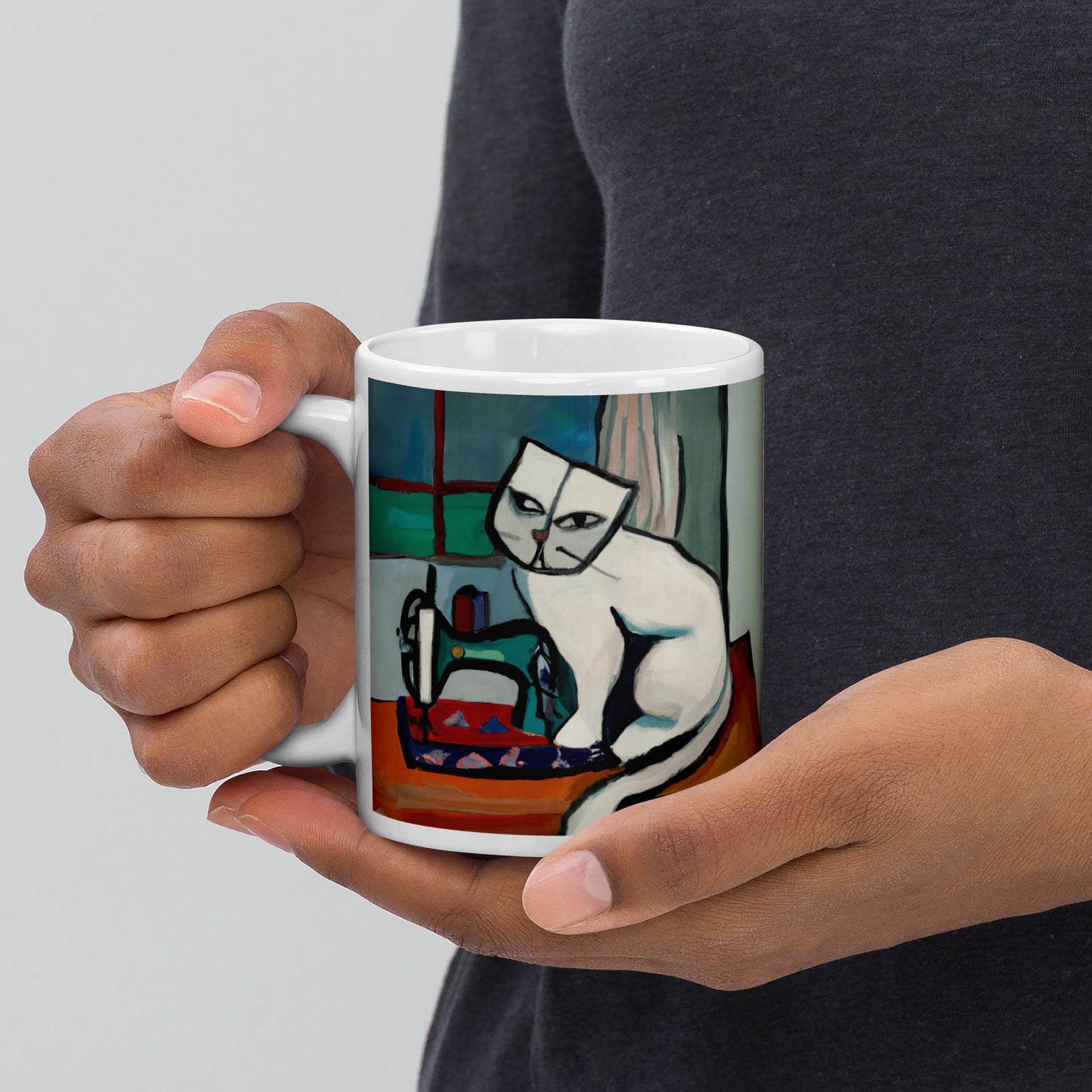 Glossy Mug  with "Sewing Cat" design - The Perfect Gift for People who Love to Sew