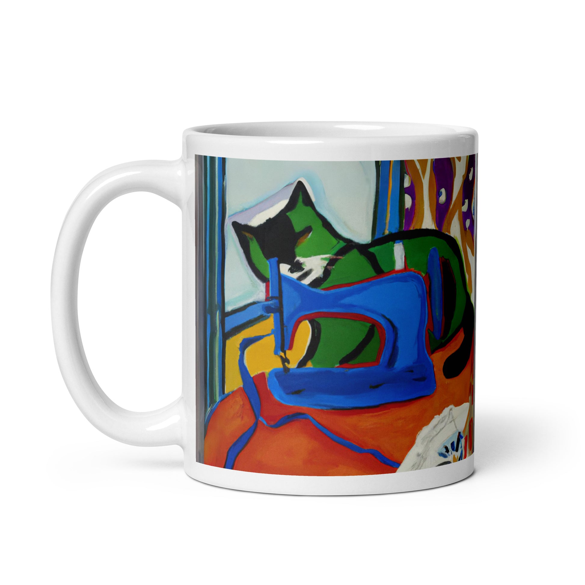 Glossy Mug  with "Sewing Cat" design - The Perfect Gift for People who Love to Sew