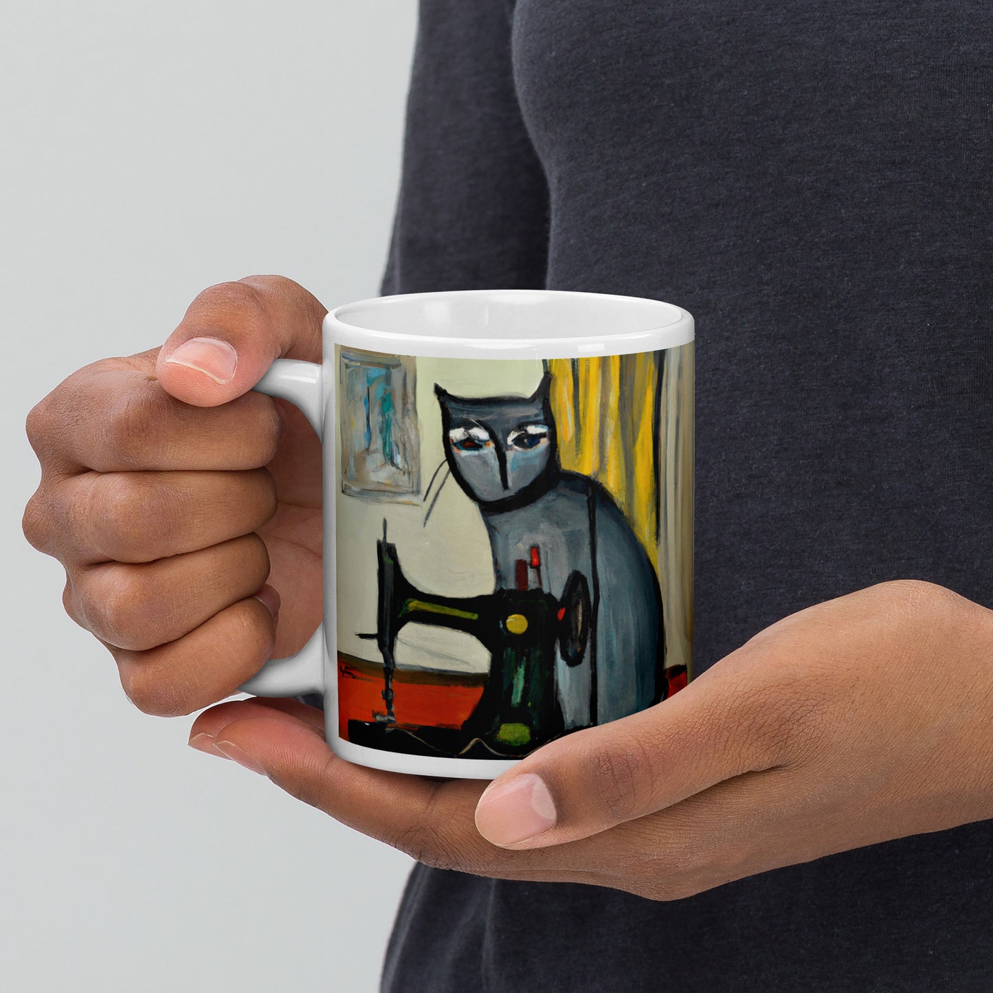 Glossy Mug  with "Sewing Cat" design - The Perfect Gift for People who Love to Sew