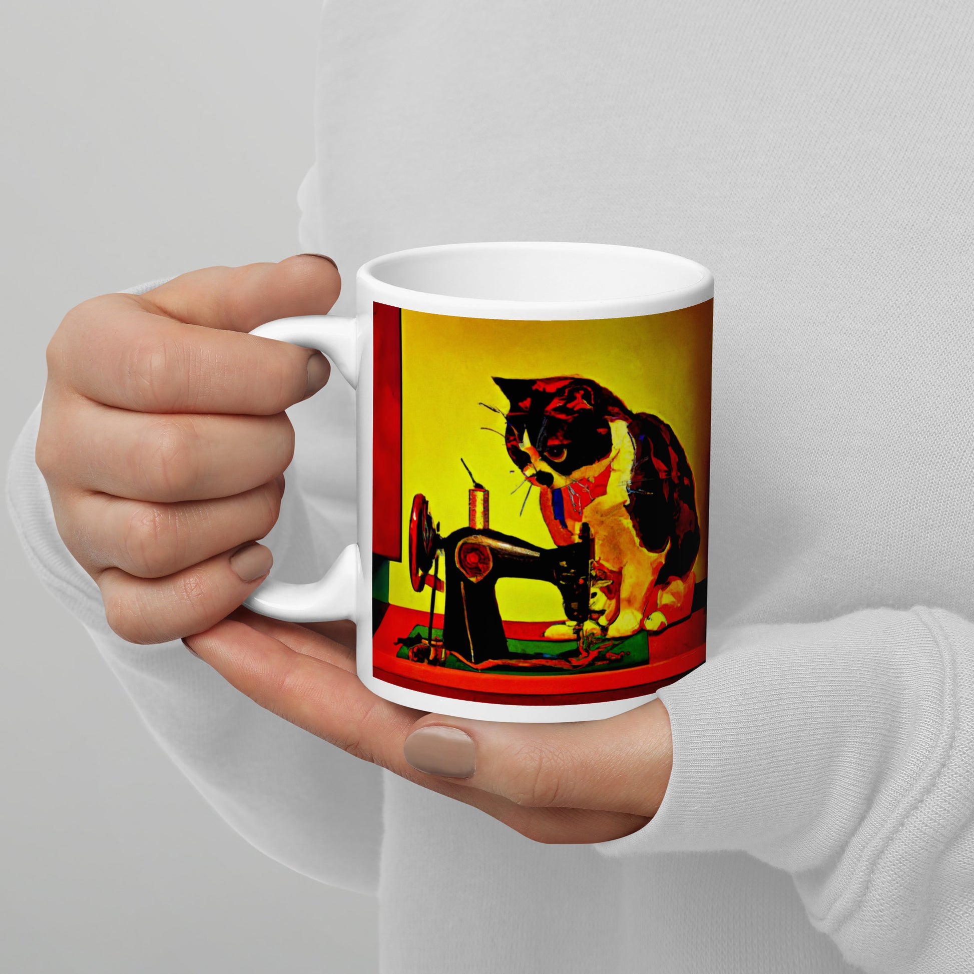 Glossy Mug  with "Sewing Cat" design - The Perfect Gift for People who Love to Sew