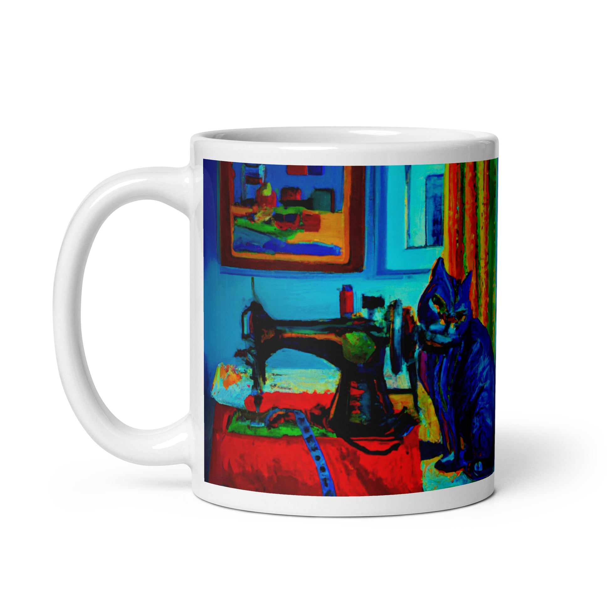 Glossy Mug  with "Sewing Cat" design - The Perfect Gift for People who Love to Sew