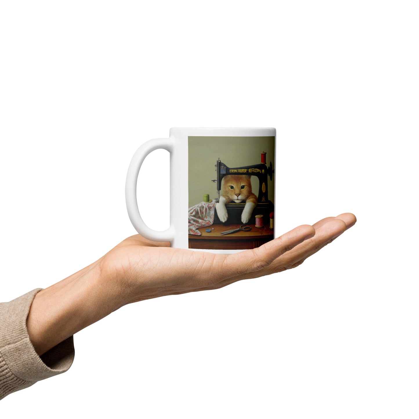 Cute Ginger Sewing Cat Mug