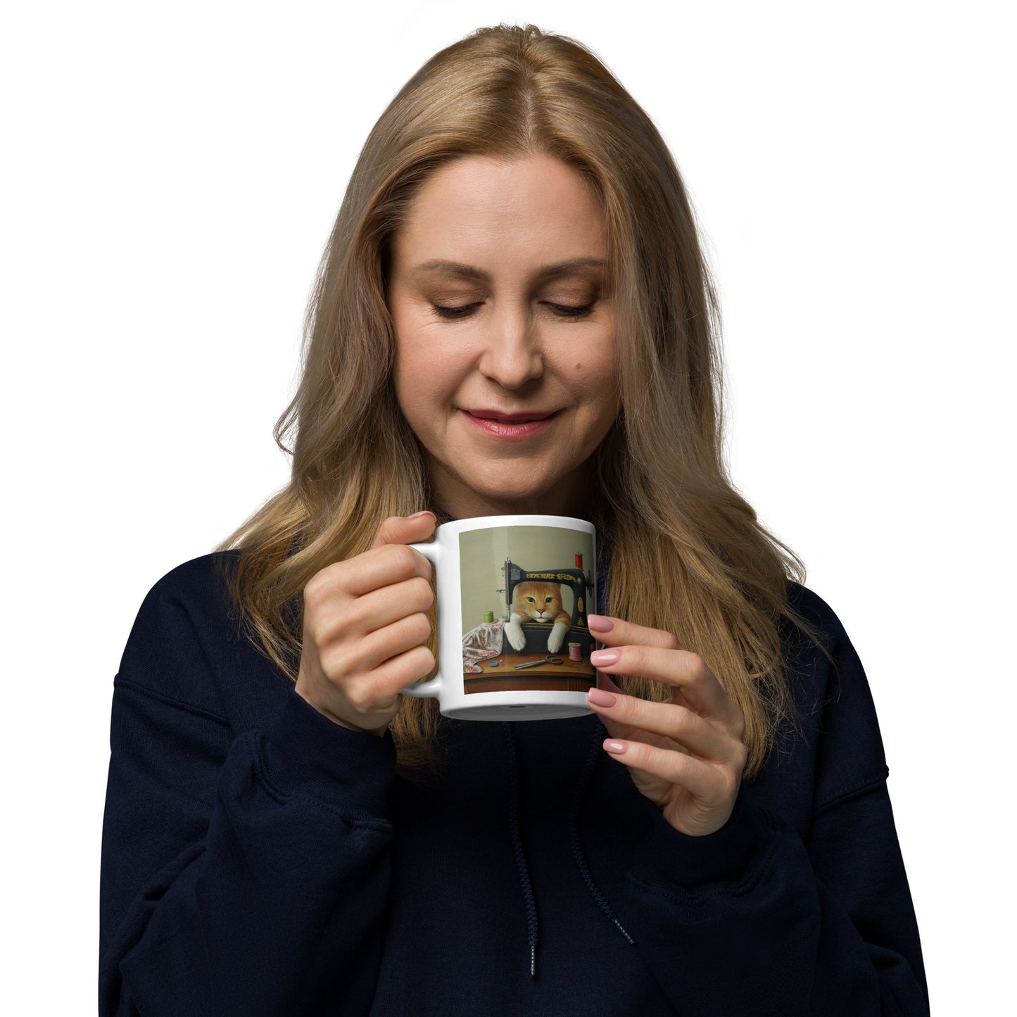 Cute Ginger Sewing Cat Mug