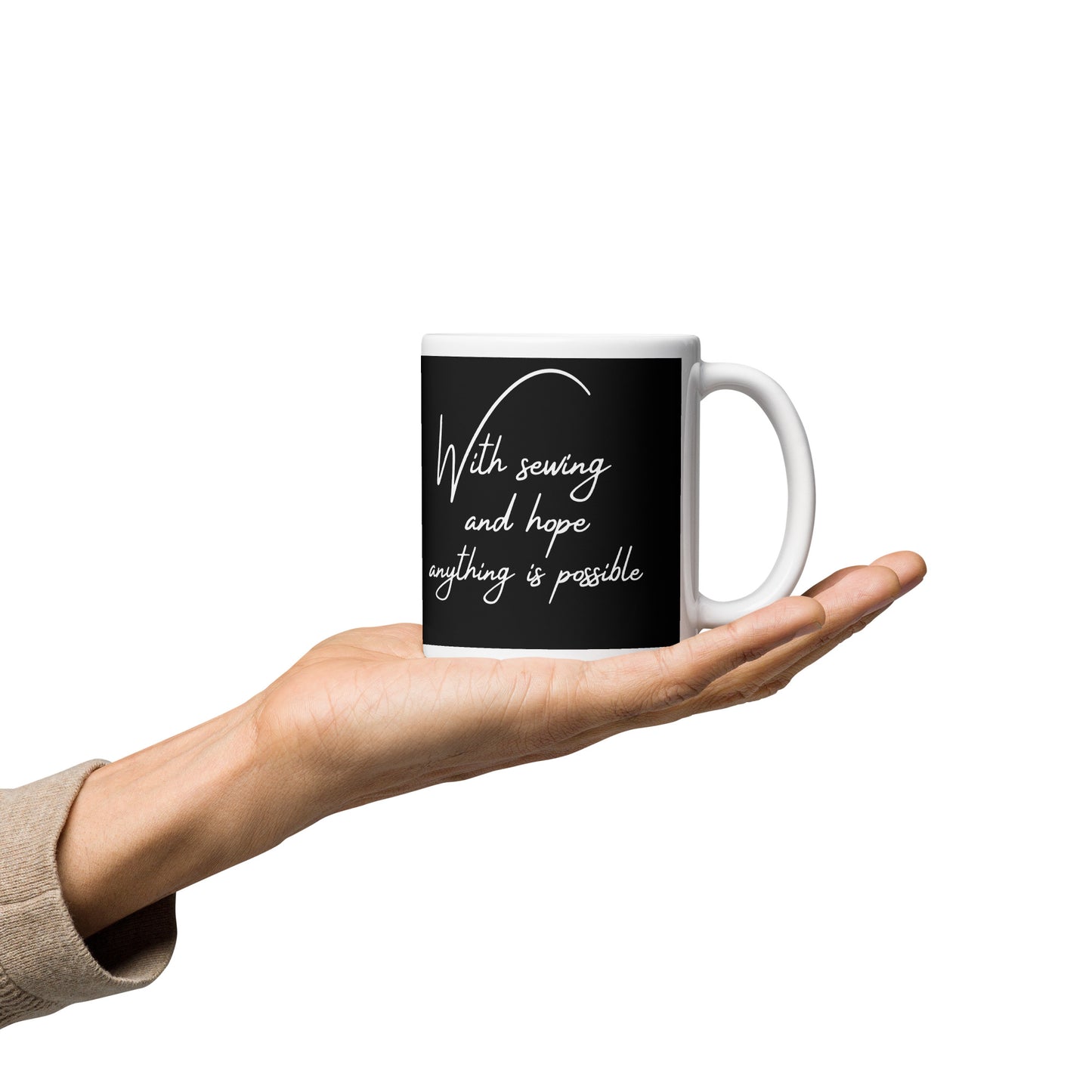 Sewing And Hope Design Black Mug