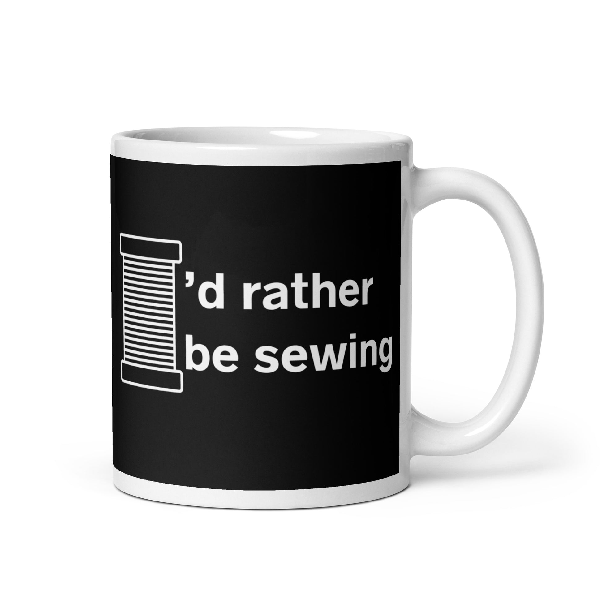 Black Mug with "I'd Rather Be Sewing" Graphic - The Perfect Gift for People who Love to Sew