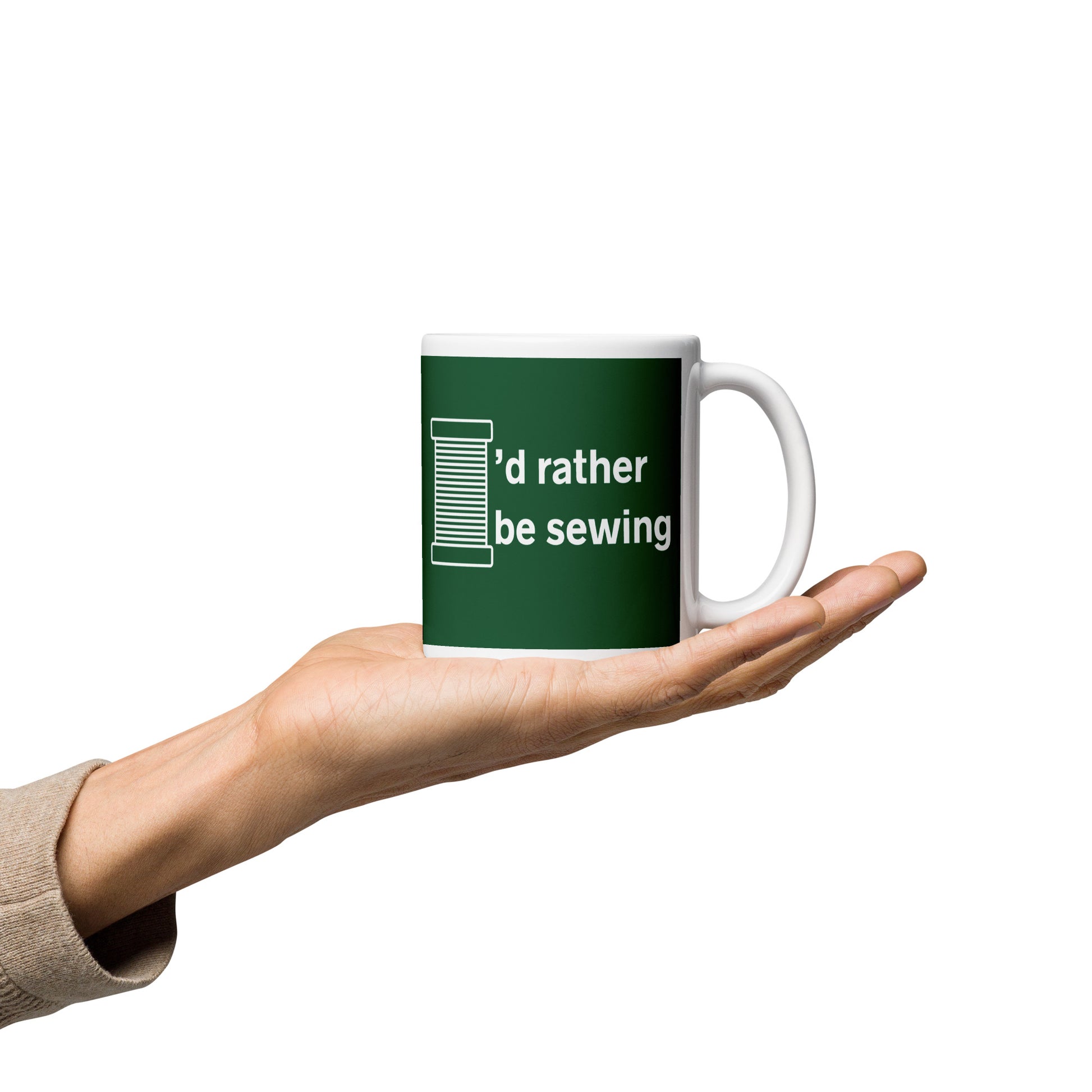 Forest Green Mug with "I'd Rather Be Sewing" Graphic - The Perfect Gift for People who Love to Sew