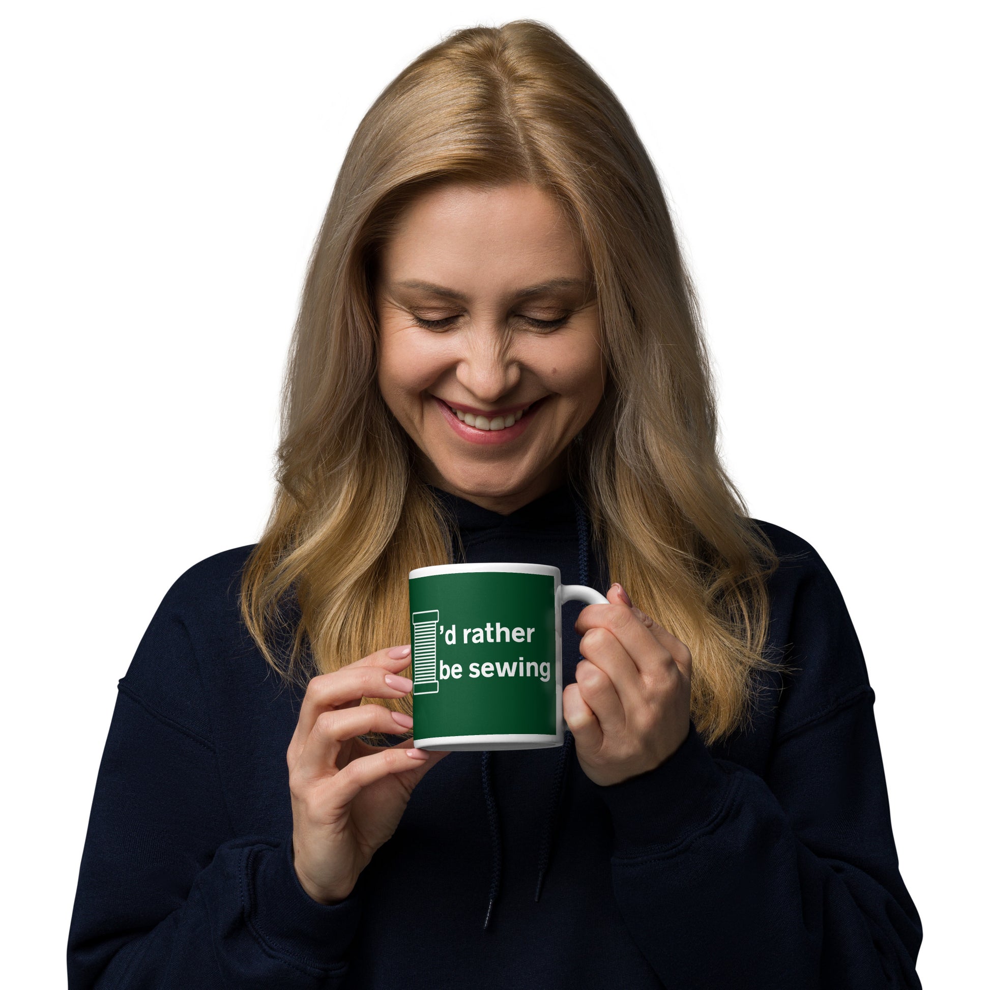 Forest Green Mug with "I'd Rather Be Sewing" Graphic - The Perfect Gift for People who Love to Sew