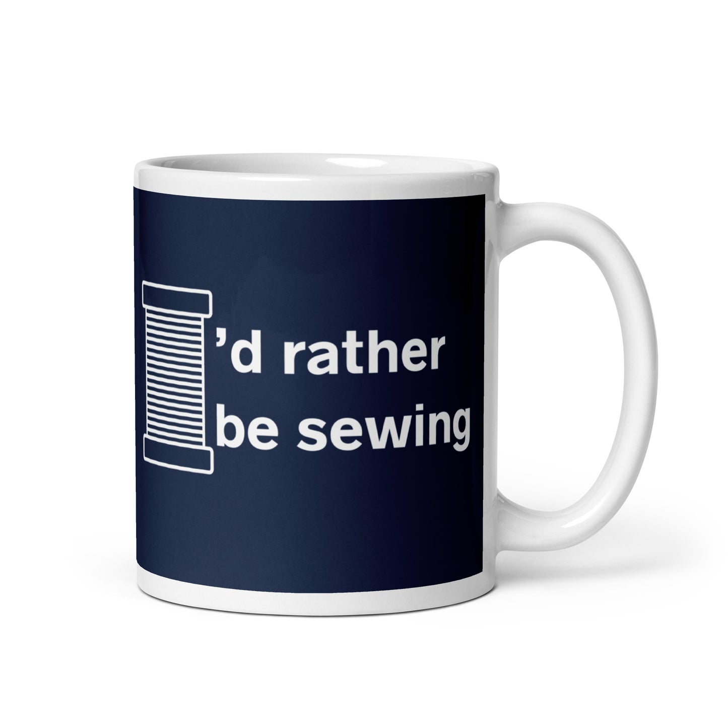 Navy Mug with "I'd Rather Be Sewing" Graphic - The Perfect Gift for People who Love to Sew