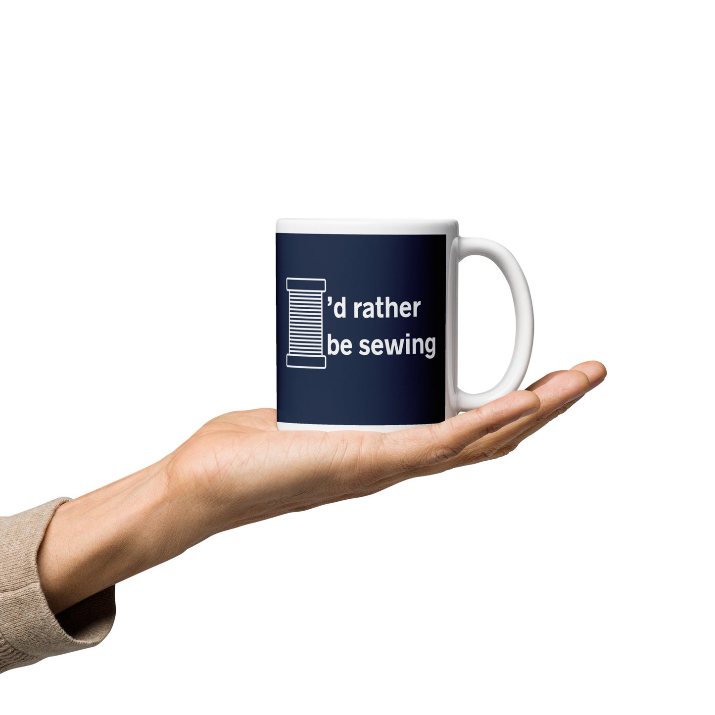 Navy Mug with "I'd Rather Be Sewing" Graphic - The Perfect Gift for People who Love to Sew