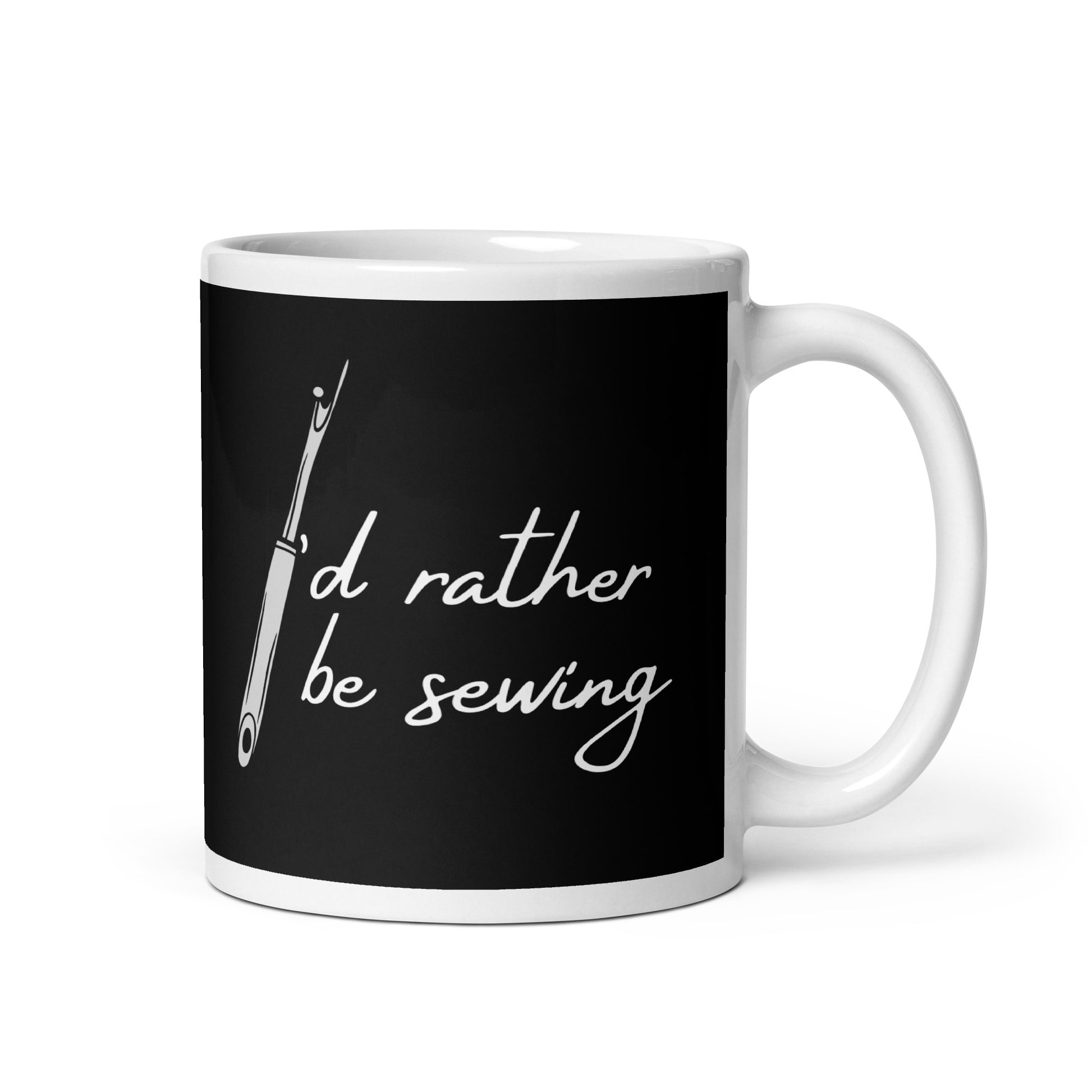 Black Mug with "I'd Rather Be Sewing" Graphic - The Perfect Gift for People who Love to Sew