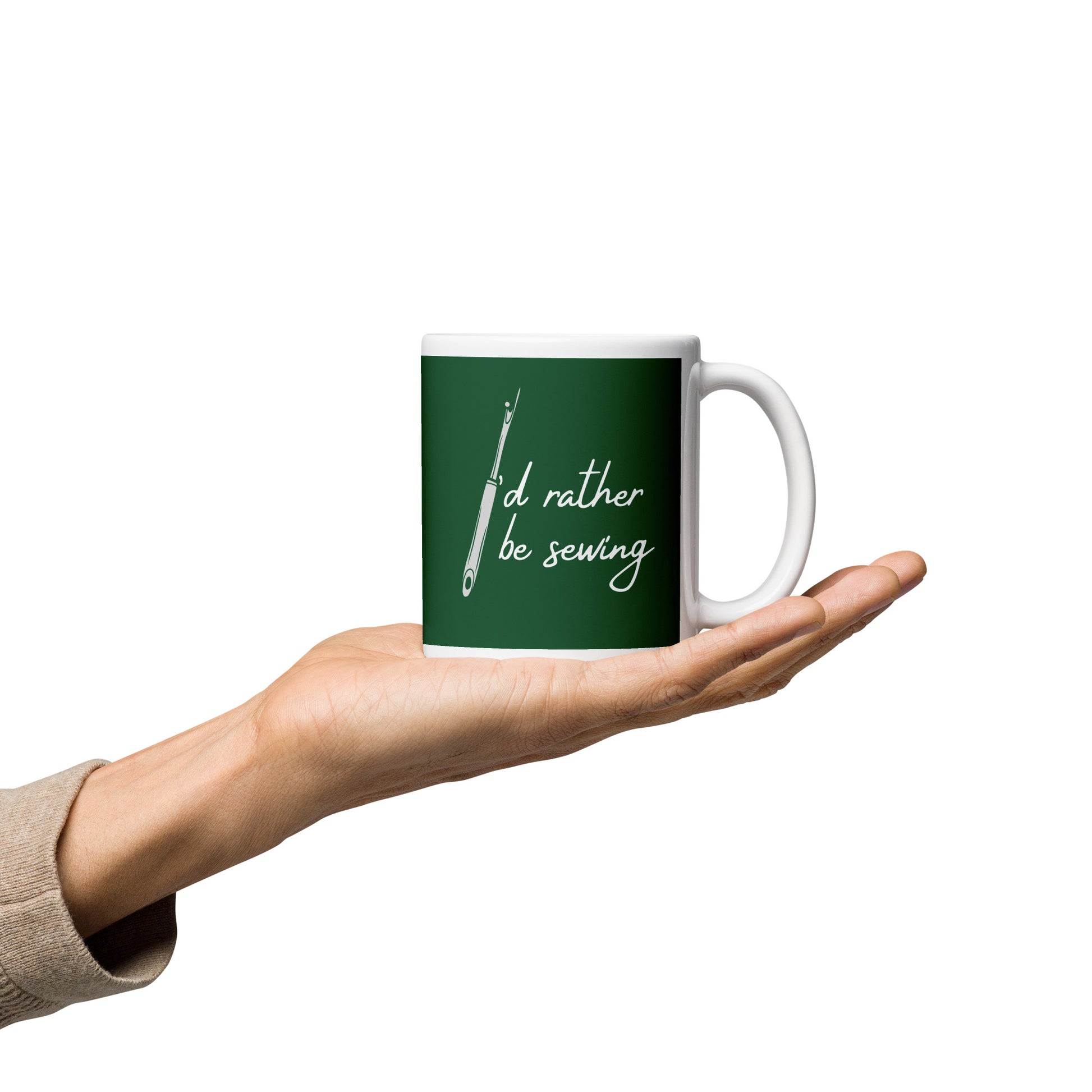 Forst Green Mug with "I'd Rather Be Sewing" Graphic - The Perfect Gift for People who Love to Sew