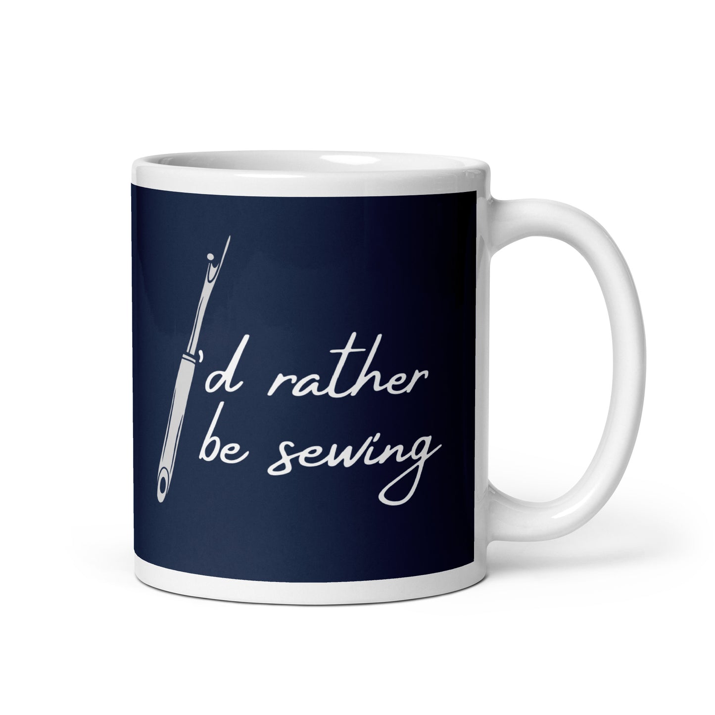 Navy Mug with "I'd Rather Be Sewing" Graphic - The Perfect Gift for People who Love to Sew