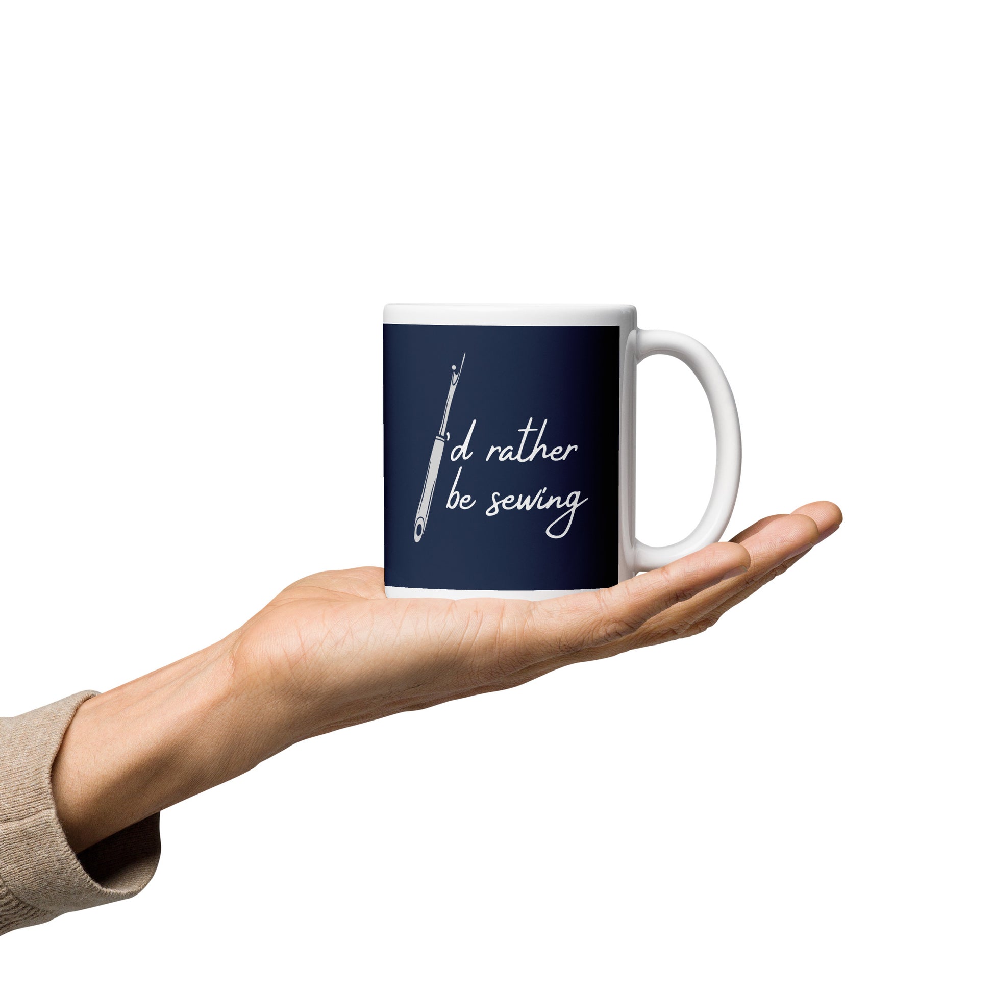 Navy Mug with "I'd Rather Be Sewing" Graphic - The Perfect Gift for People who Love to Sew