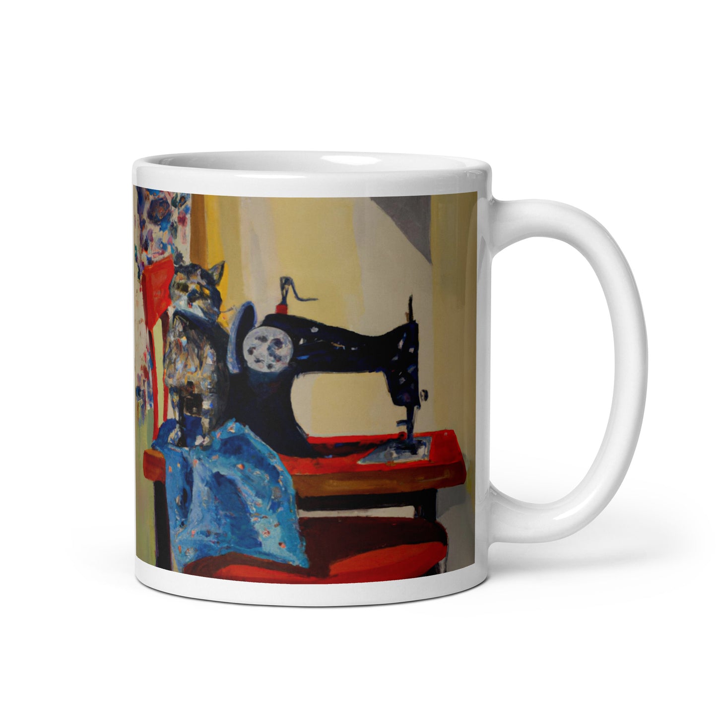 Glossy Mug  with "Sewing Cat" design - The Perfect Gift for People who Love to Sew