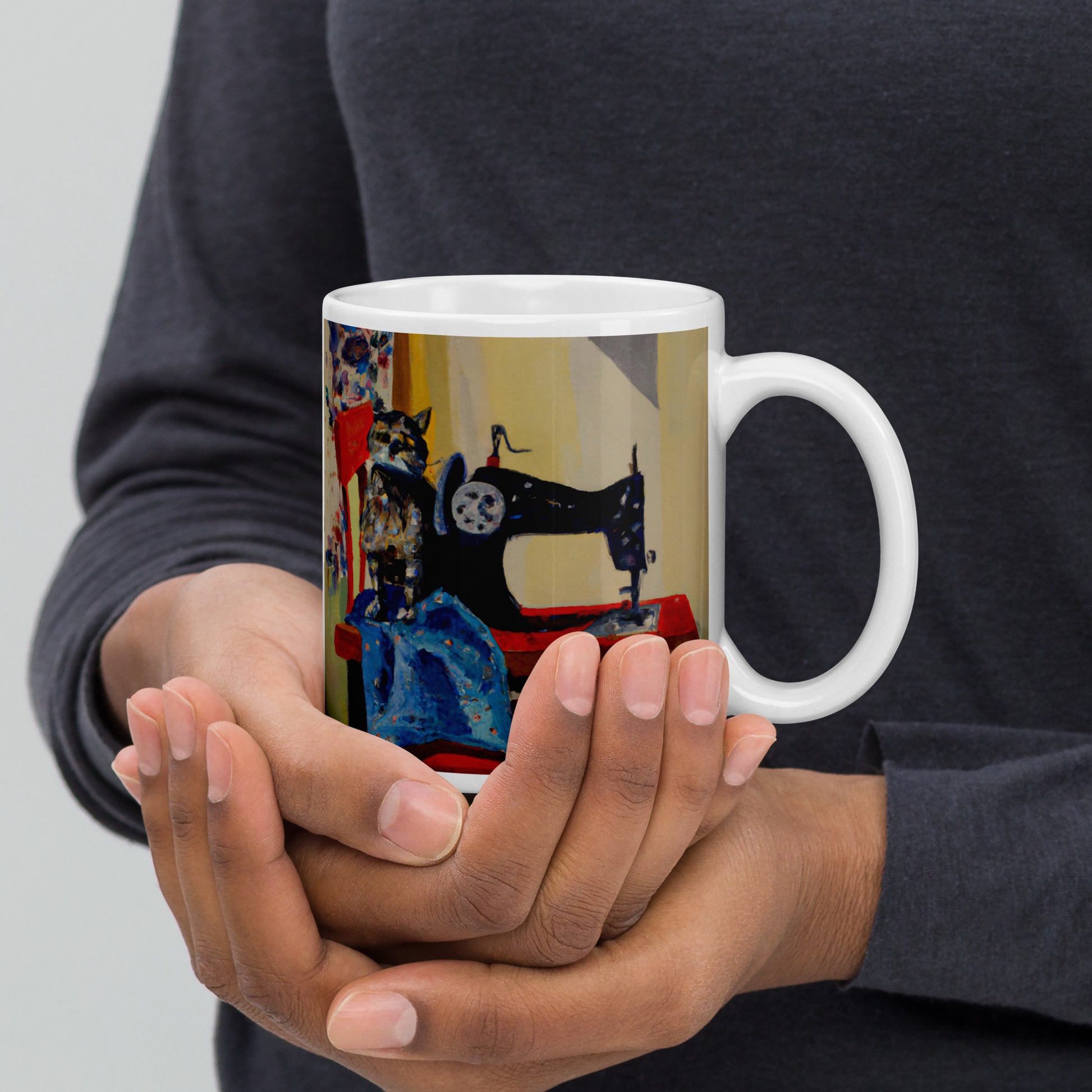 Glossy Mug  with "Sewing Cat" design - The Perfect Gift for People who Love to Sew