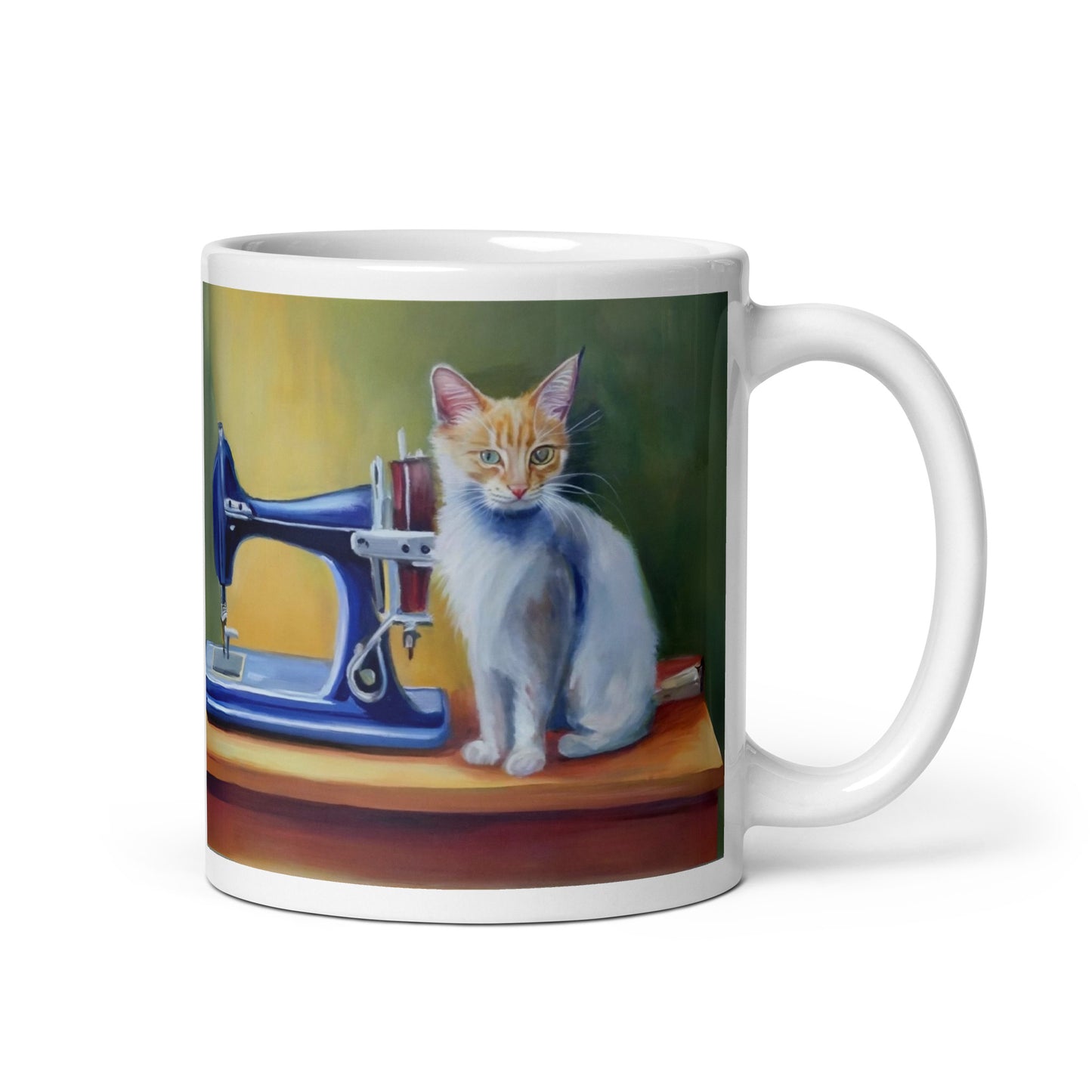 Glossy Mug  with "Sewing Cat" design - The Perfect Gift for People who Love to Sew