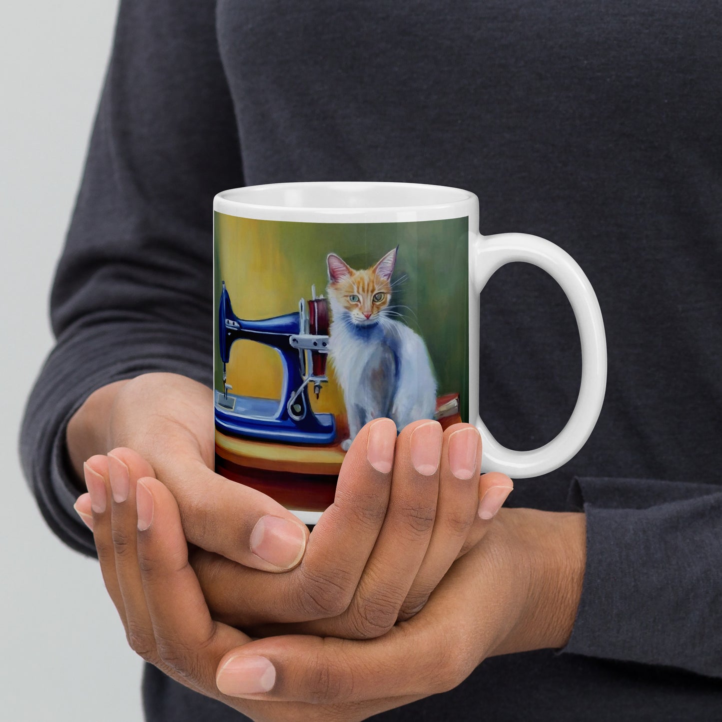 Glossy Mug  with "Sewing Cat" design - The Perfect Gift for People who Love to Sew