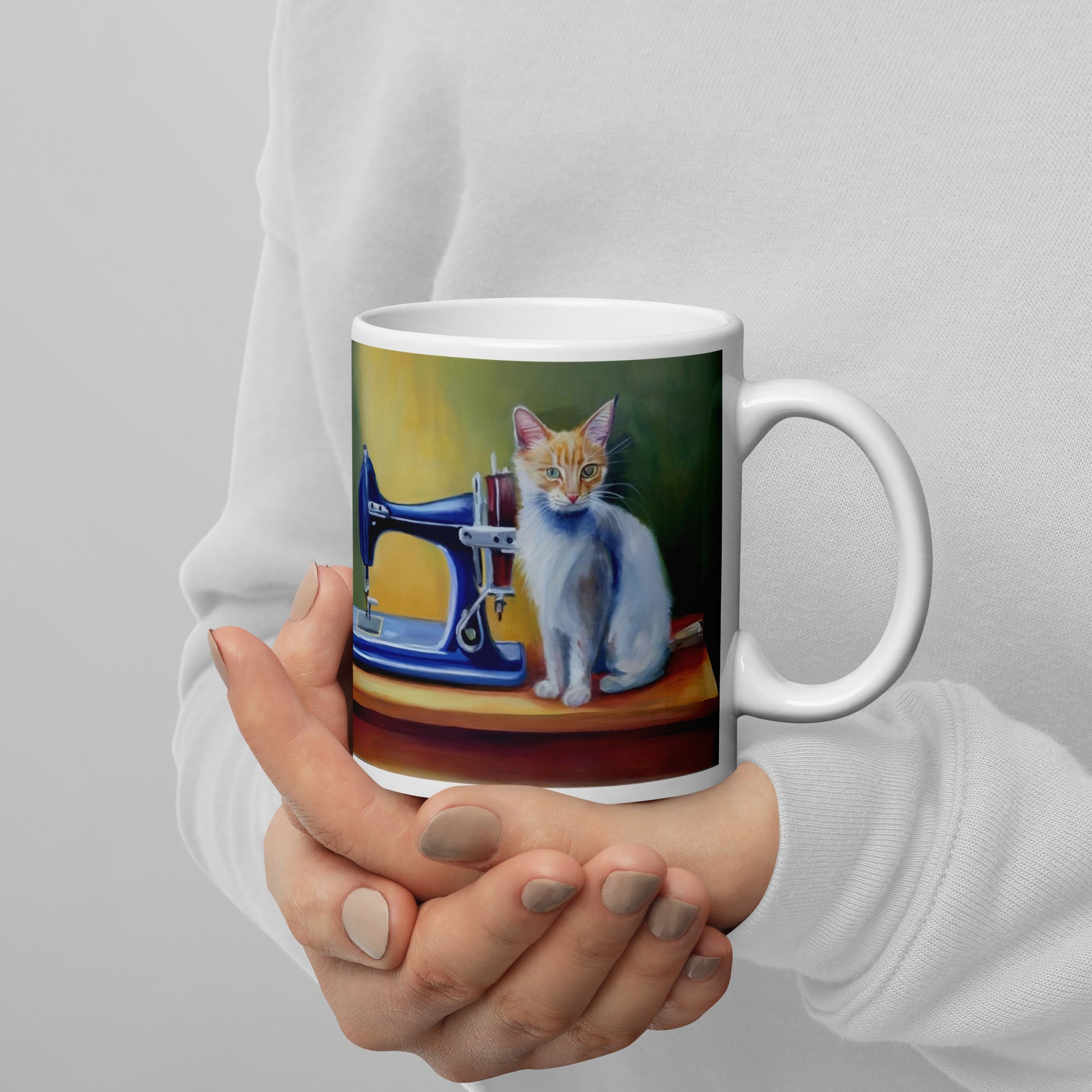 Glossy Mug  with "Sewing Cat" design - The Perfect Gift for People who Love to Sew