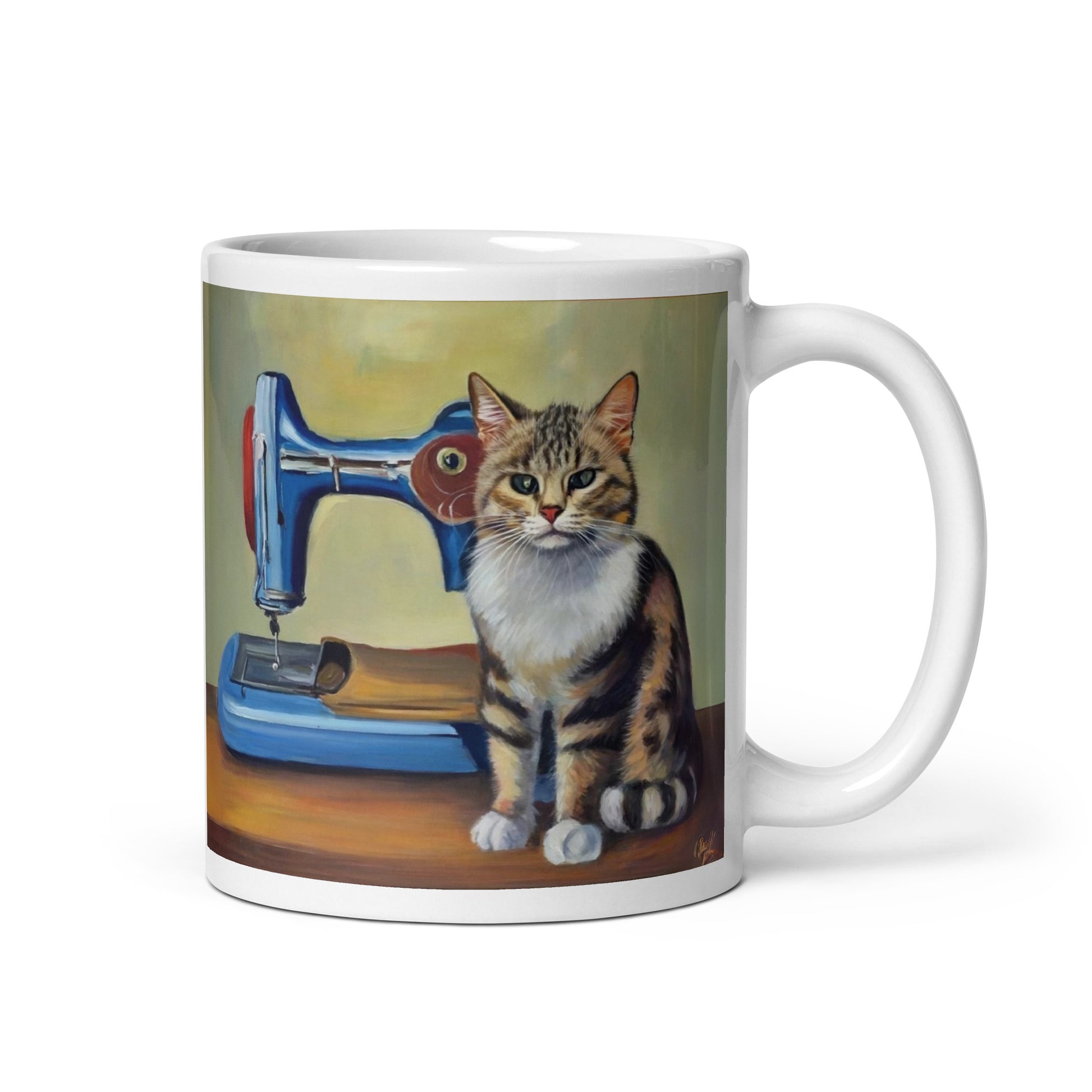 Glossy Mug  with "Sewing Cat" design - The Perfect Gift for People who Love to Sew