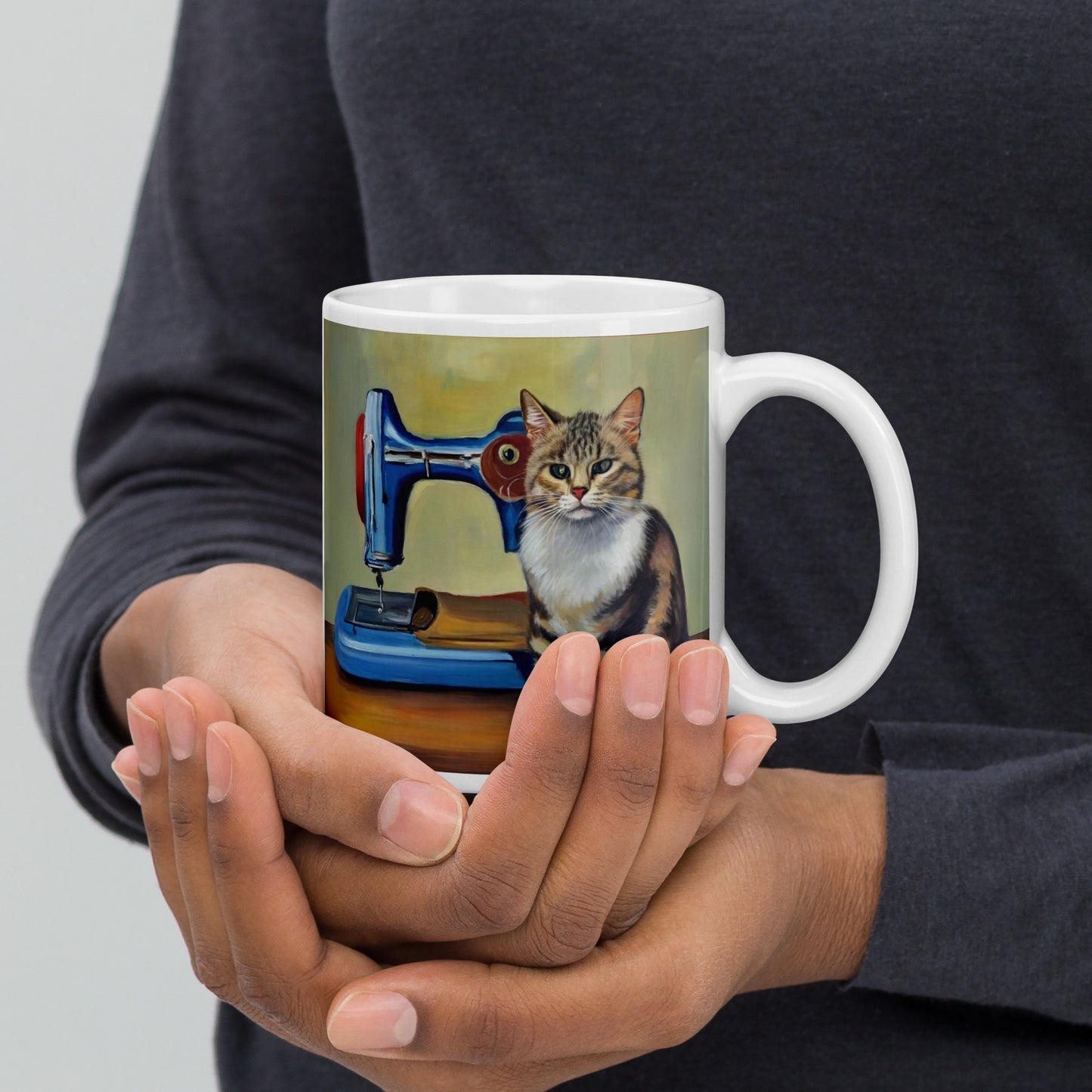 Glossy Mug  with "Sewing Cat" design - The Perfect Gift for People who Love to Sew