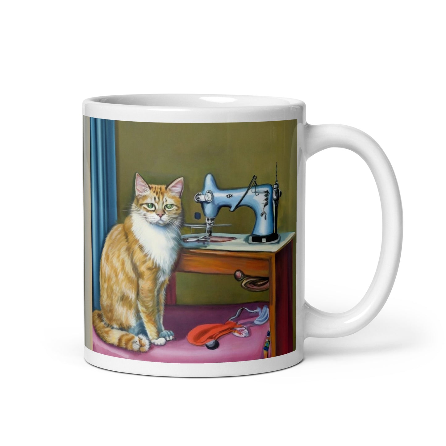 Glossy Mug  with "Sewing Cat" design - The Perfect Gift for People who Love to Sew