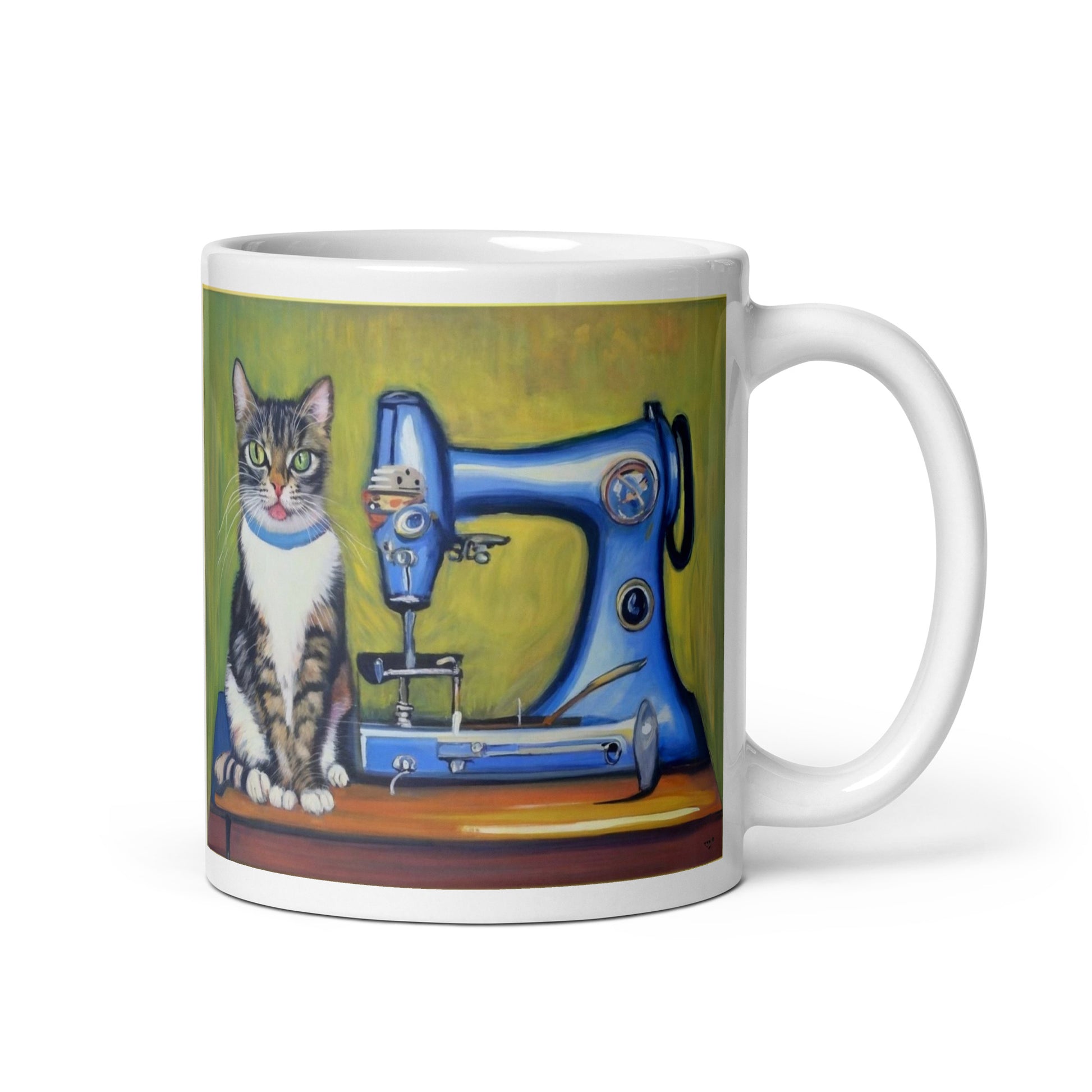 Glossy Mug  with "Sewing Cat" design - The Perfect Gift for People who Love to Sew