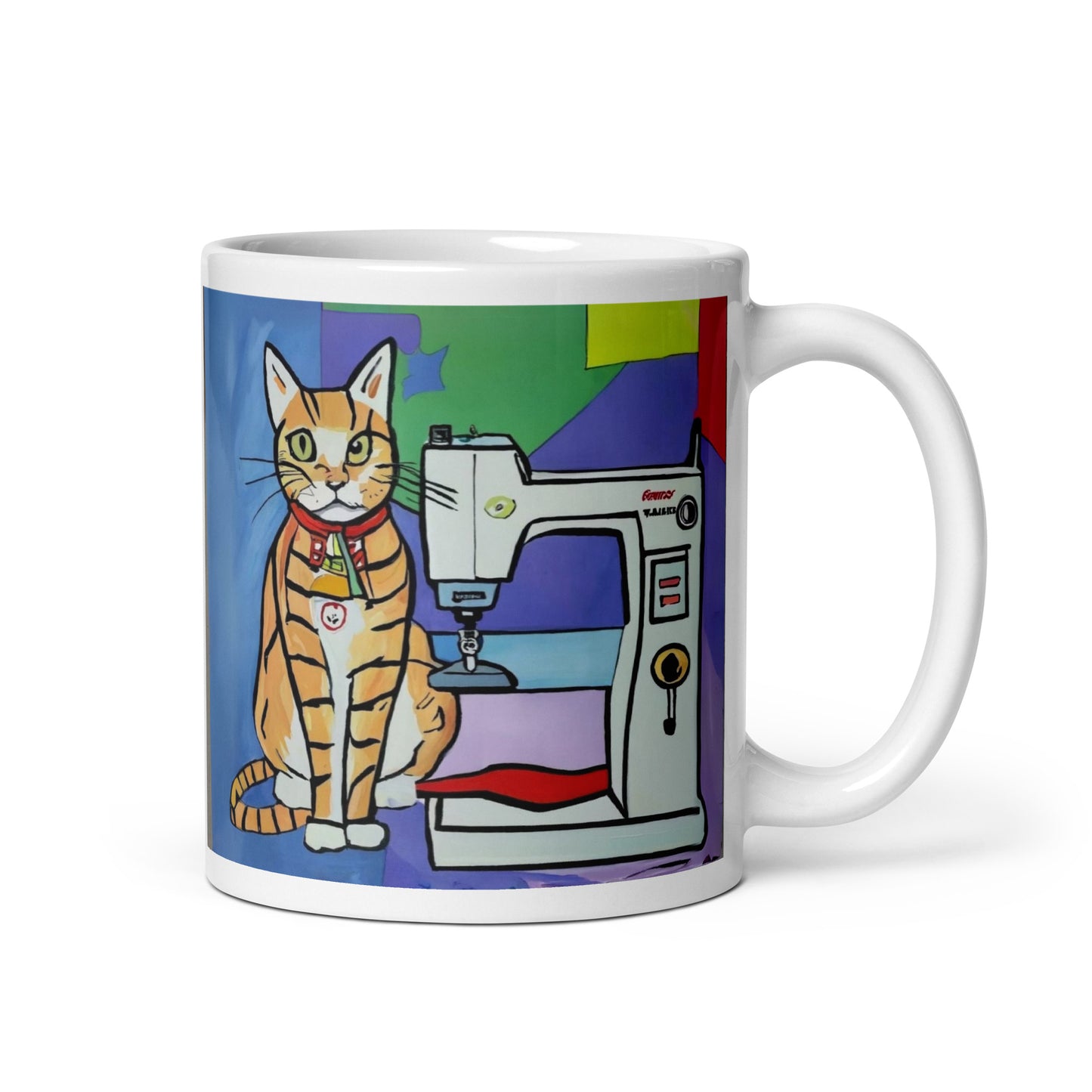 Glossy Mug  with "Sewing Cat" design - The Perfect Gift for People who Love to Sew