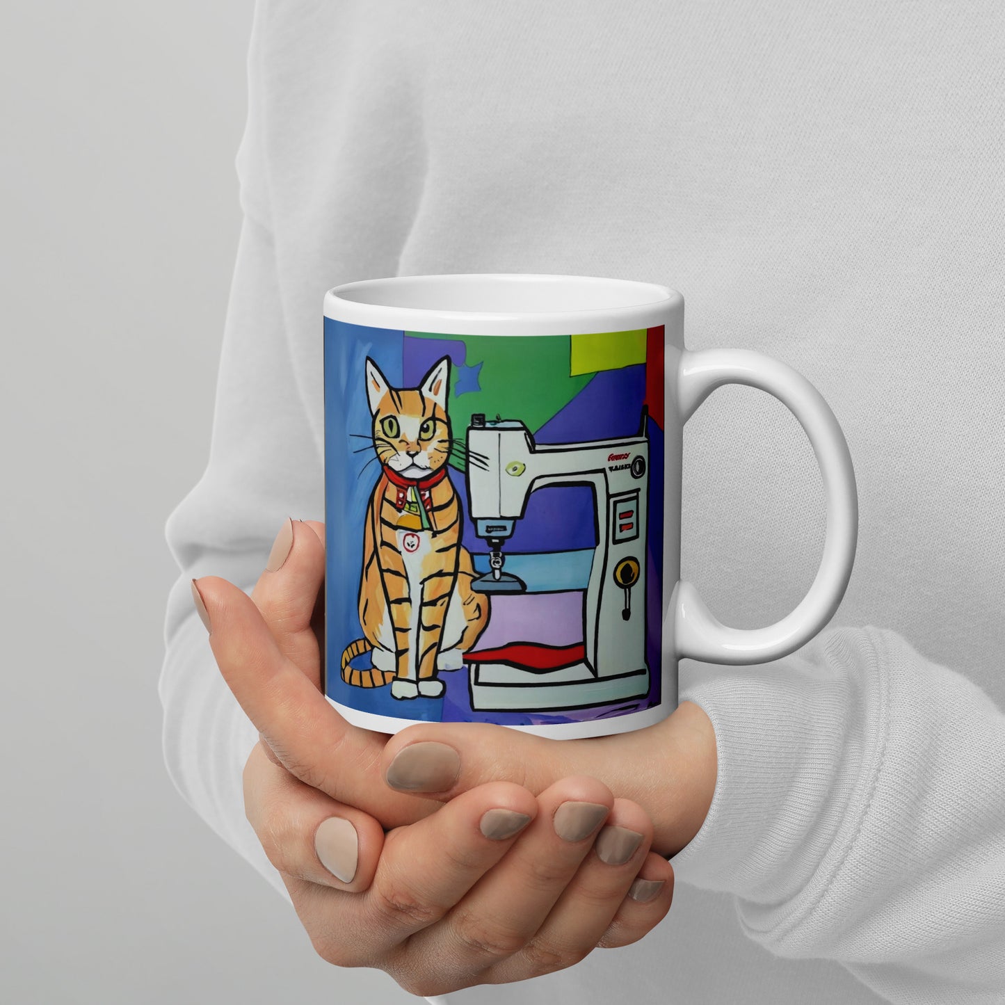 Glossy Mug  with "Sewing Cat" design - The Perfect Gift for People who Love to Sew