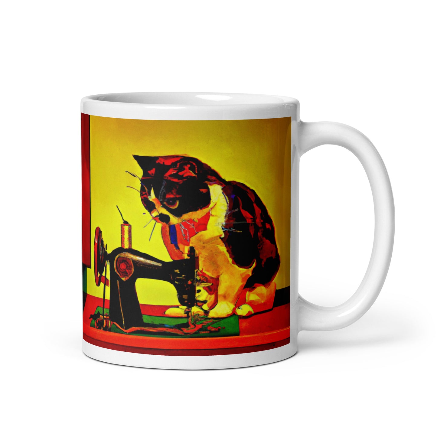 Glossy Mug  with "Sewing Cat" design - The Perfect Gift for People who Love to Sew