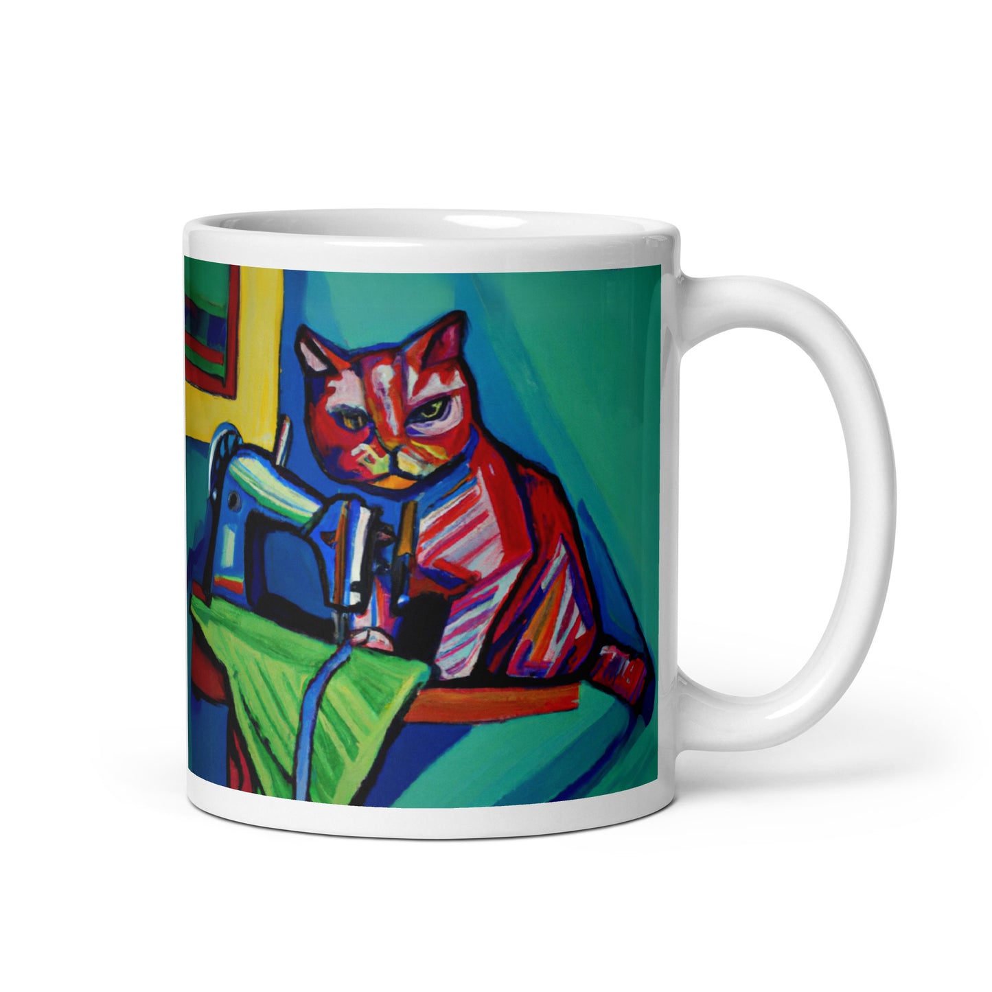 Glossy Mug  with "Sewing Cat" design - The Perfect Gift for People who Love to Sew