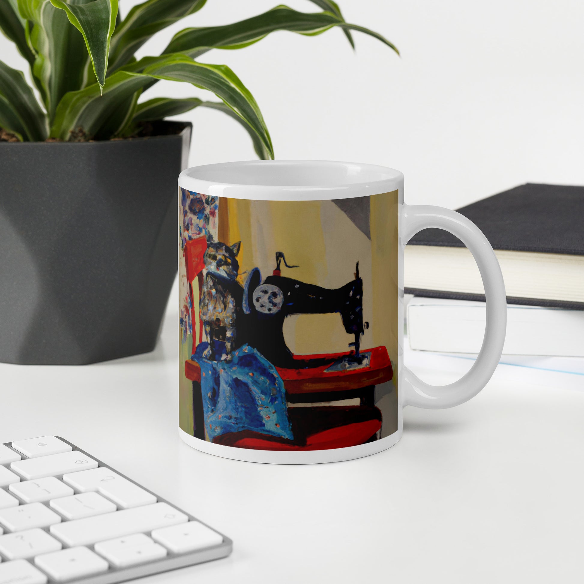 Glossy Mug  with "Sewing Cat" design - The Perfect Gift for People who Love to Sew